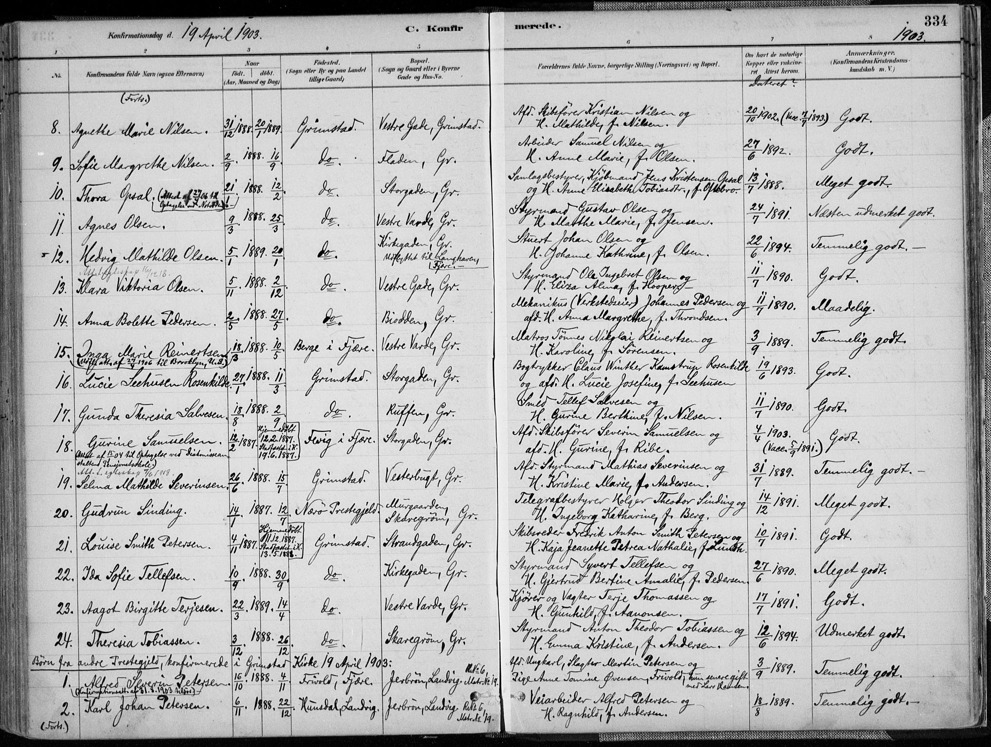 Grimstad sokneprestkontor, AV/SAK-1111-0017/F/Fa/L0003: Parish register (official) no. A 2, 1882-1912, p. 334