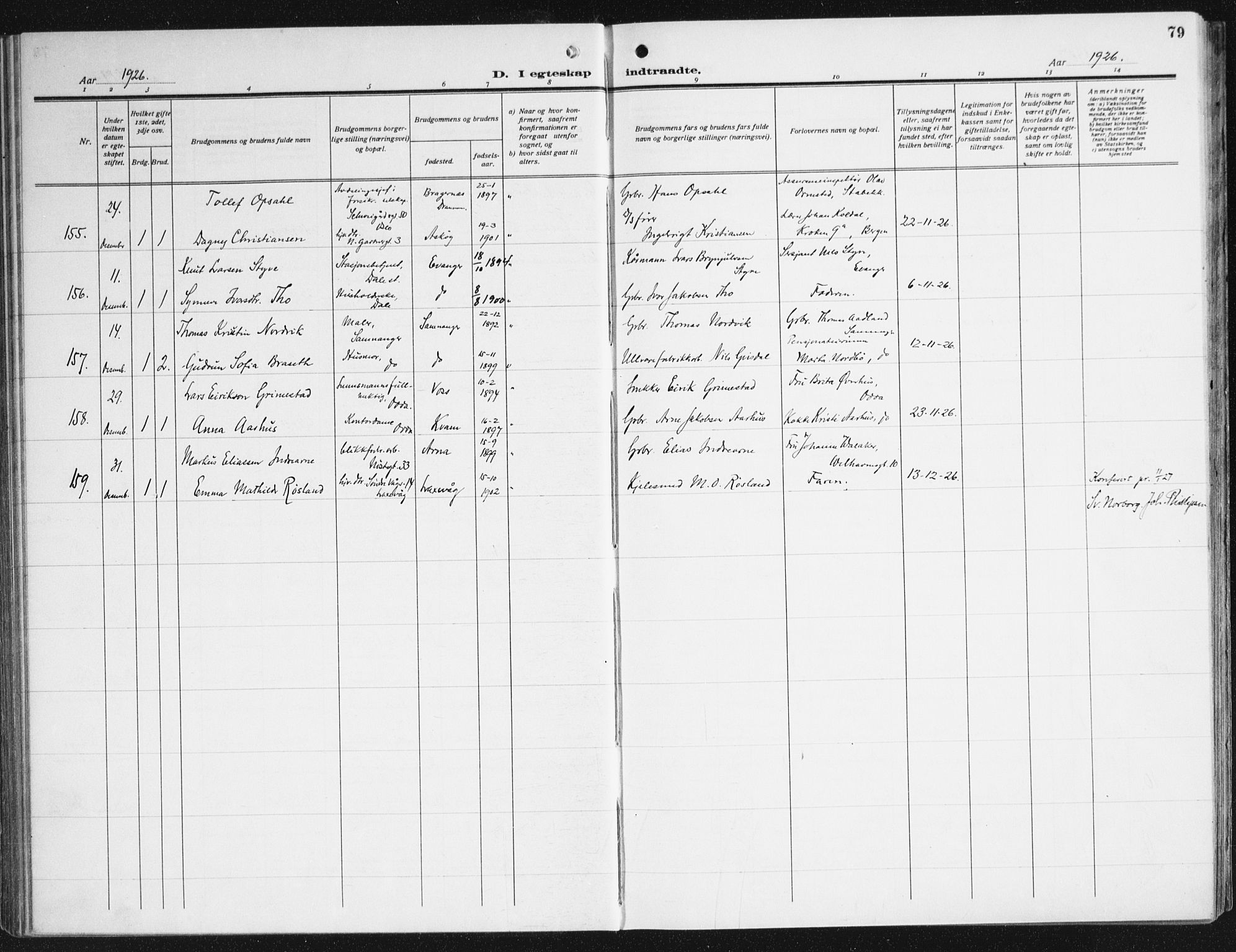 Domkirken sokneprestembete, AV/SAB-A-74801/H/Haa/L0039: Parish register (official) no. D 6, 1921-1937, p. 79