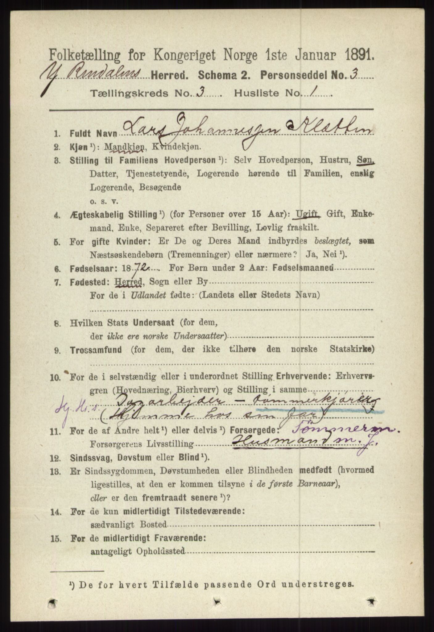 RA, 1891 census for 0432 Ytre Rendal, 1891, p. 448