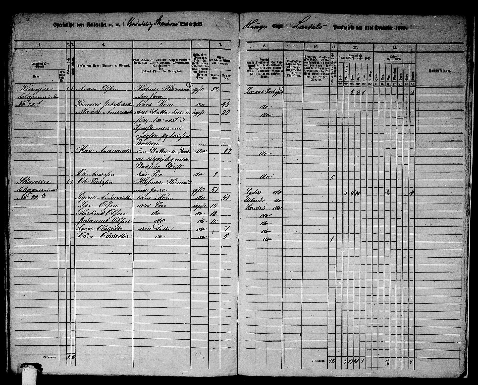 RA, 1865 census for Lærdal, 1865, p. 174