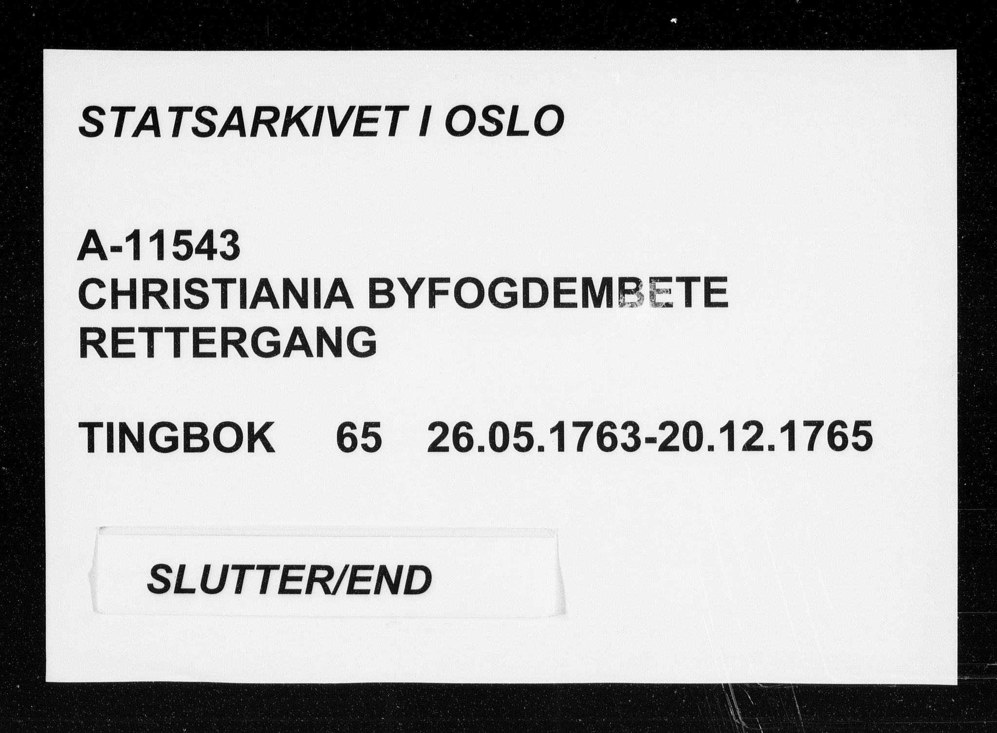 Christiania byfogd, SAO/A-11543/F/Fb/L0065: Tingbok, 1763-1765