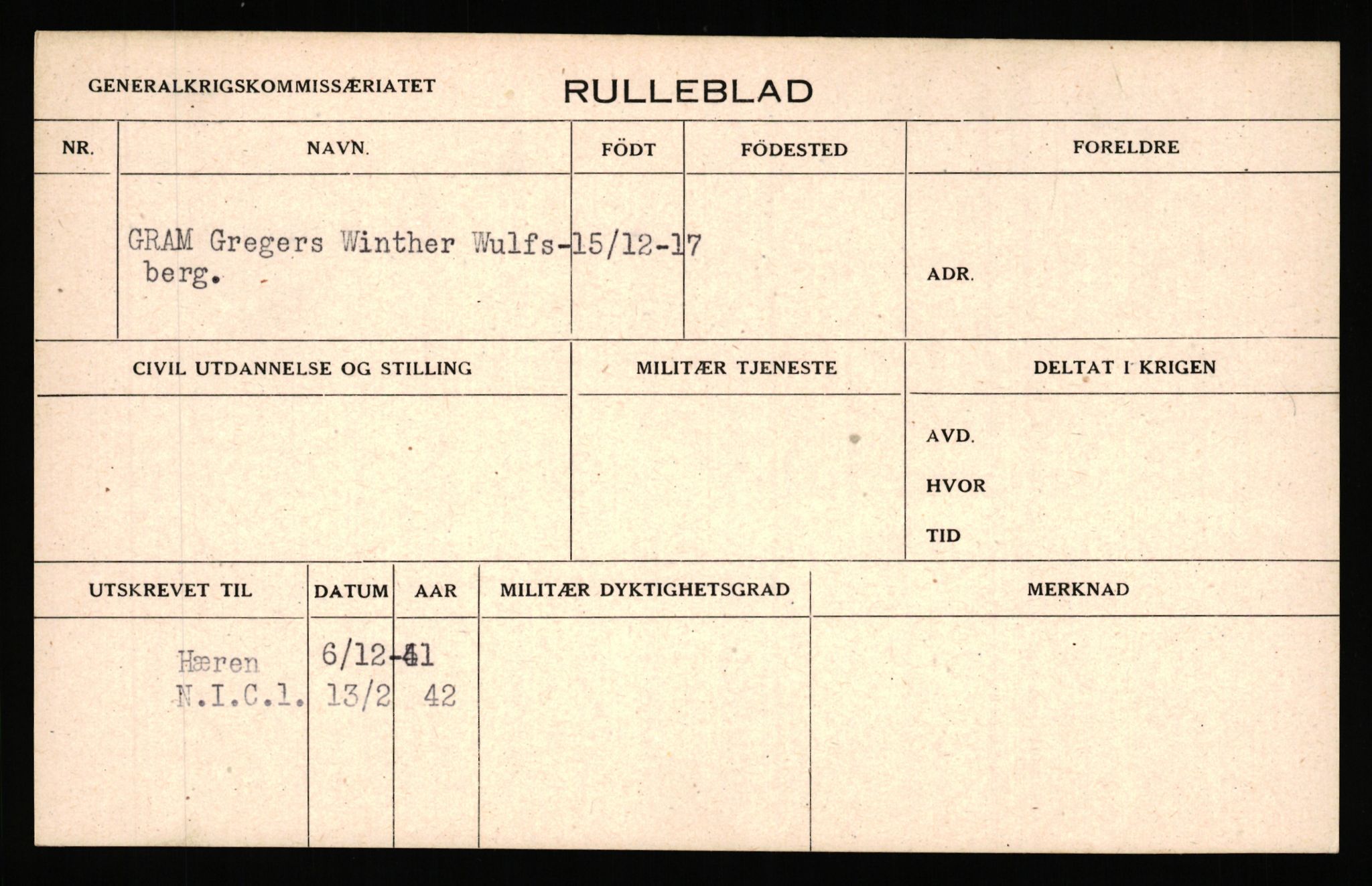 Forsvaret, Generalkrigskommissariatet i London 1940-1945, AV/RA-RAFA-1935/P/Pa/L0029: "Det hemmelige kartotek" med rulleblad for Kompani Linge, N.I.C.1 (Hæren) og NOR I.U. (Marinen), 1940-1945, p. 242