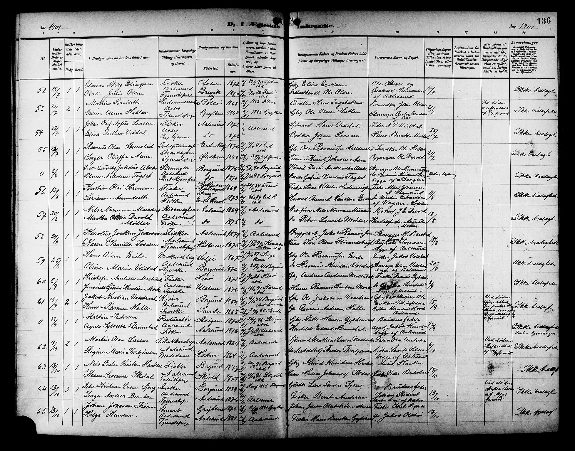 Ministerialprotokoller, klokkerbøker og fødselsregistre - Møre og Romsdal, AV/SAT-A-1454/529/L0469: Parish register (copy) no. 529C06, 1898-1906, p. 136