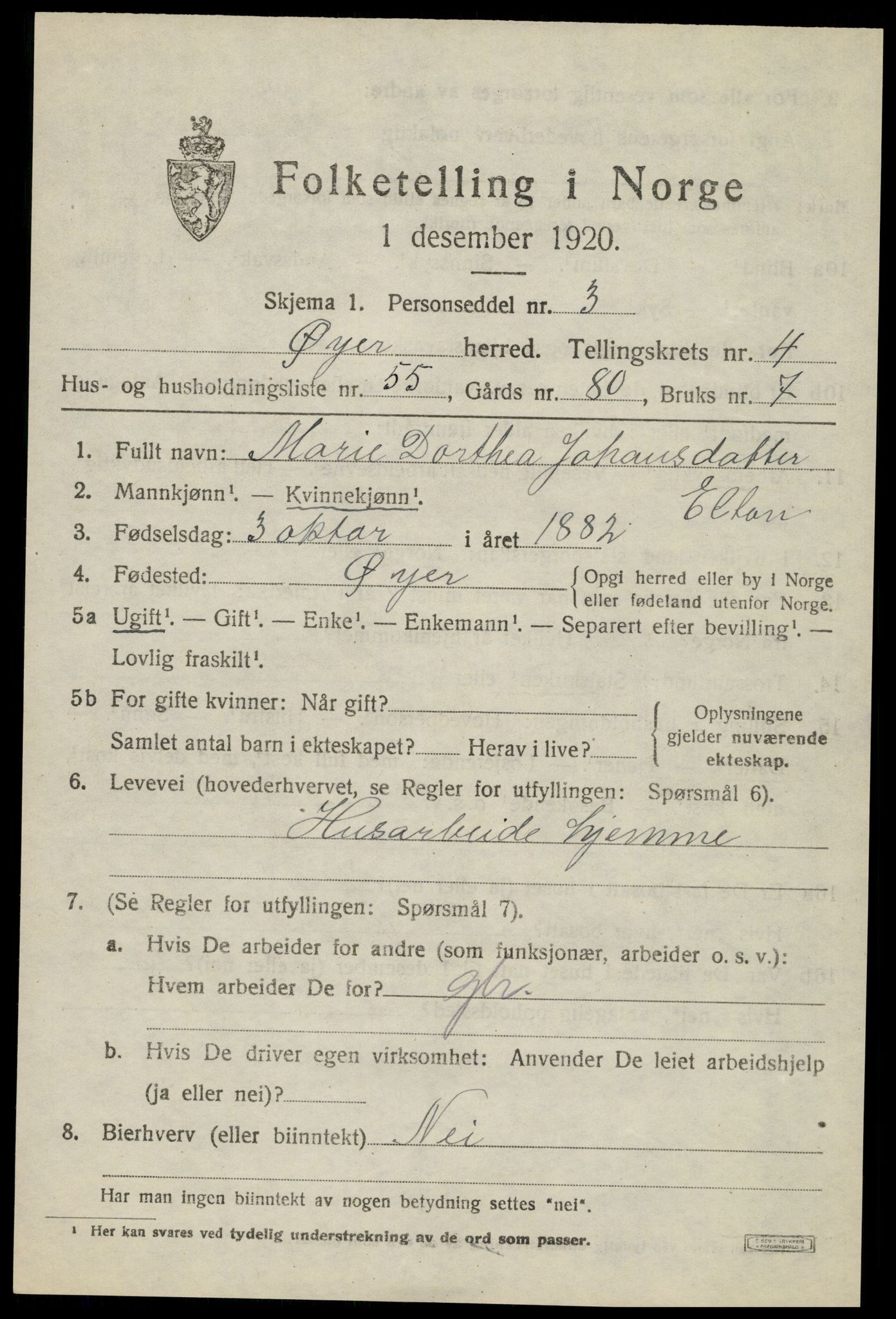 SAH, 1920 census for Øyer, 1920, p. 4455