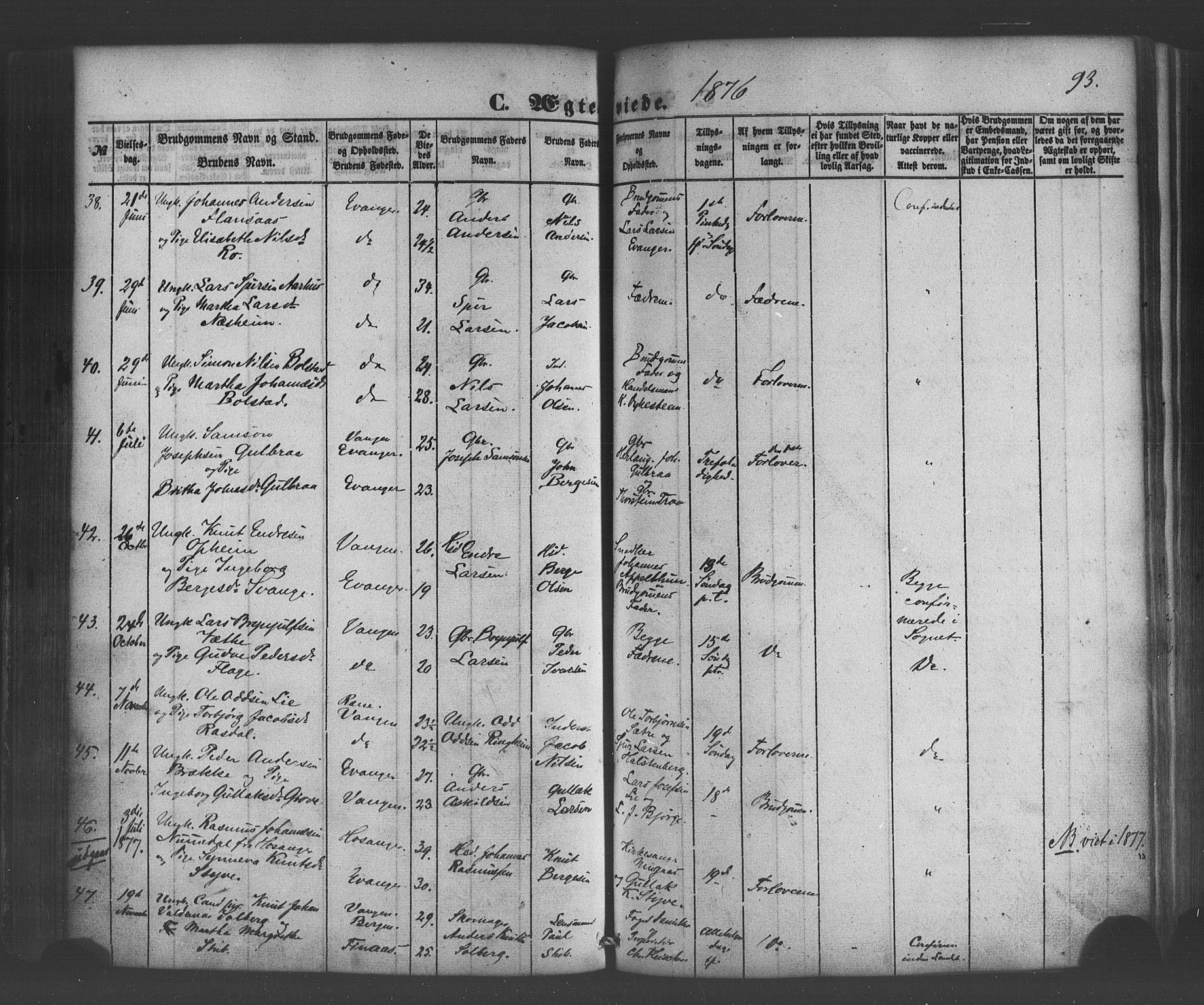 Voss sokneprestembete, SAB/A-79001/H/Haa: Parish register (official) no. A 19, 1851-1886, p. 93