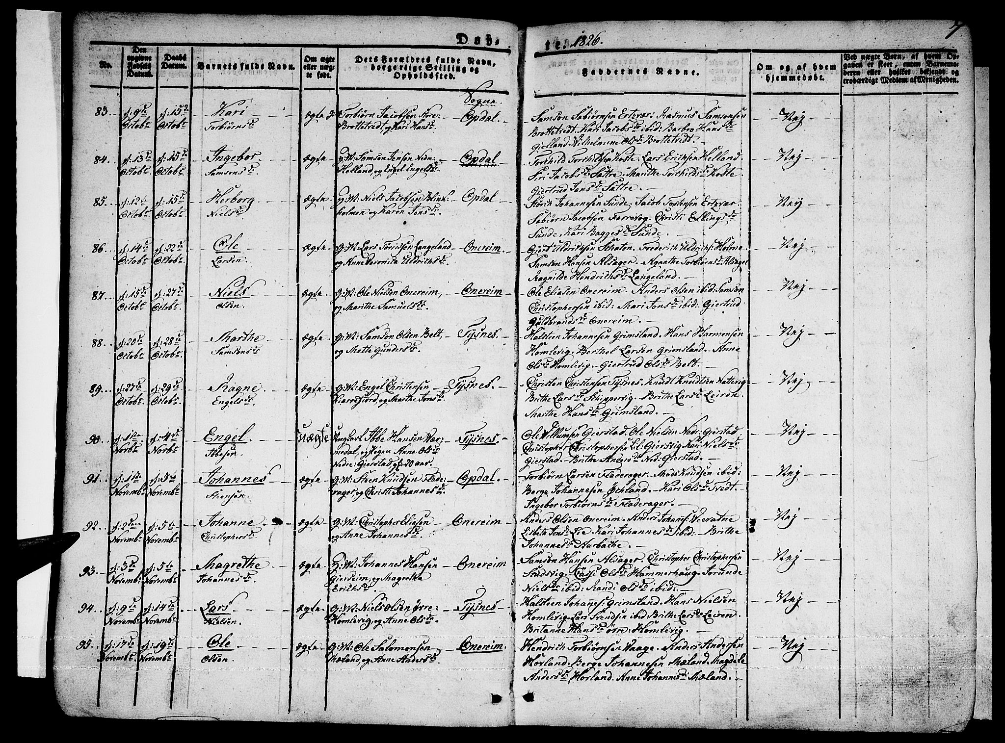 Tysnes sokneprestembete, AV/SAB-A-78601/H/Haa: Parish register (official) no. A 8, 1826-1837, p. 7