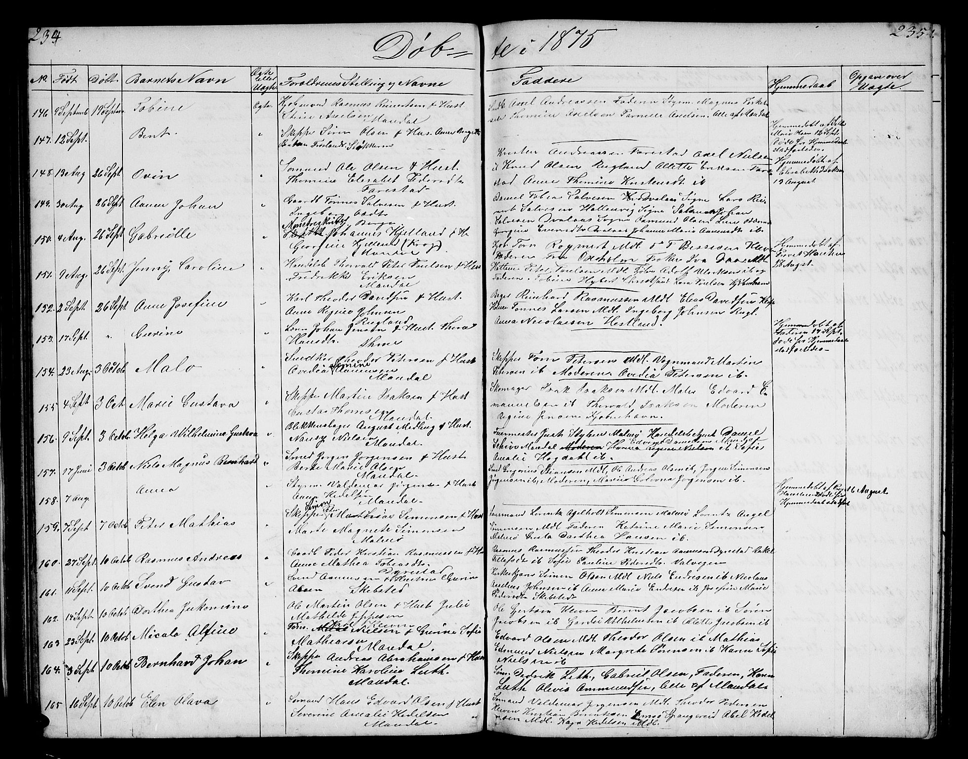 Mandal sokneprestkontor, AV/SAK-1111-0030/F/Fb/Fba/L0009: Parish register (copy) no. B 3, 1867-1877, p. 234-235