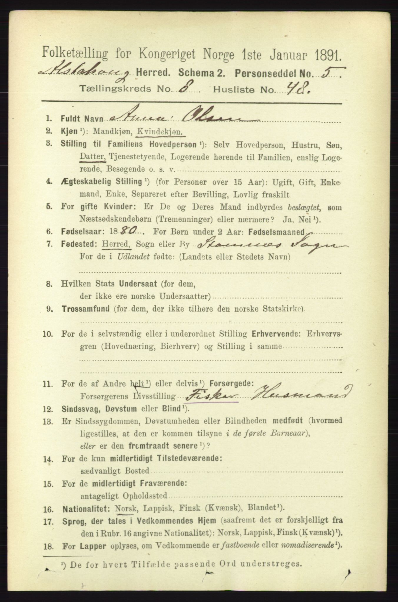 RA, 1891 census for 1820 Alstahaug, 1891, p. 3201