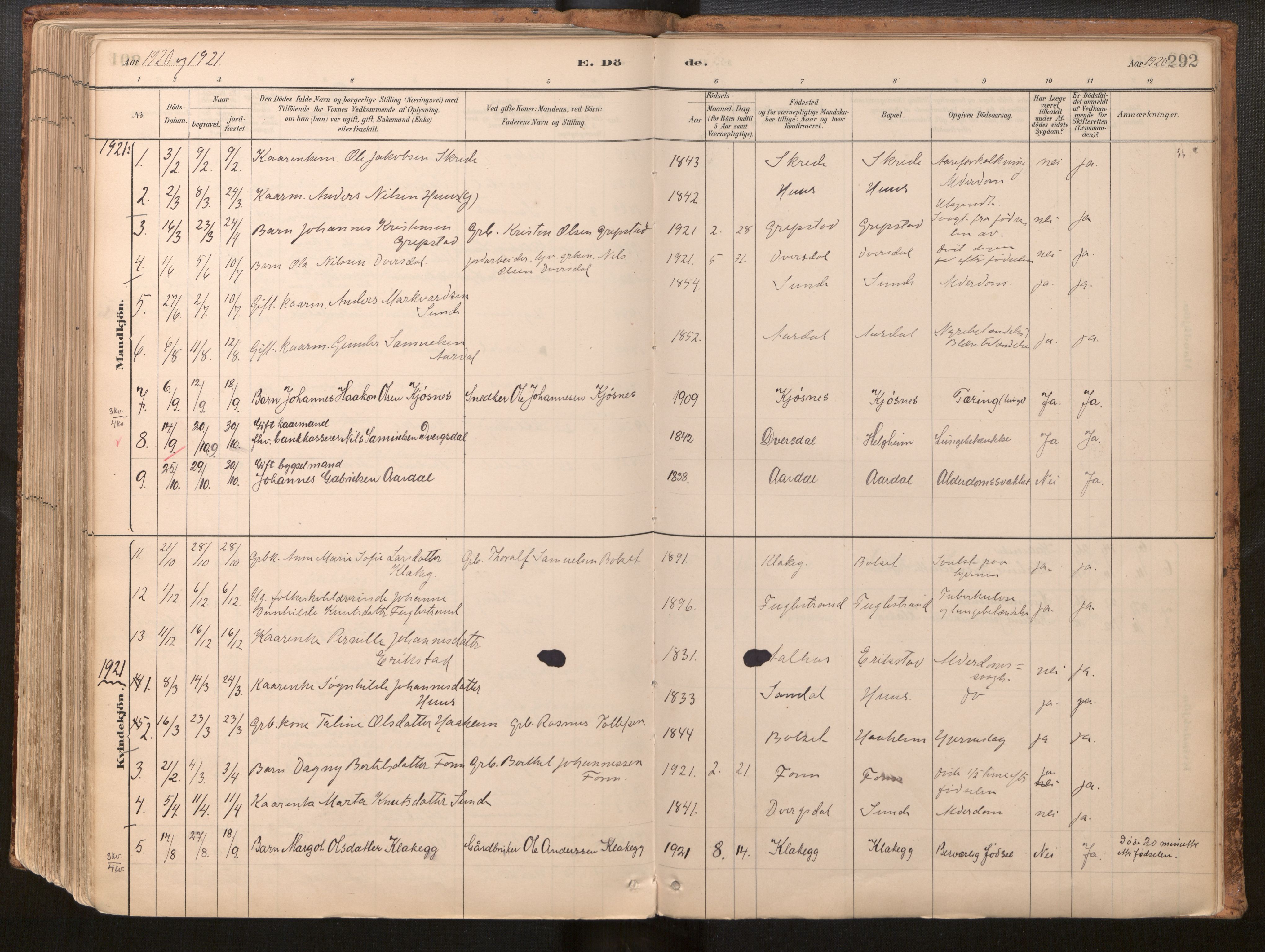 Jølster sokneprestembete, SAB/A-80701/H/Haa/Haac/L0001: Parish register (official) no. C 1, 1882-1928, p. 292