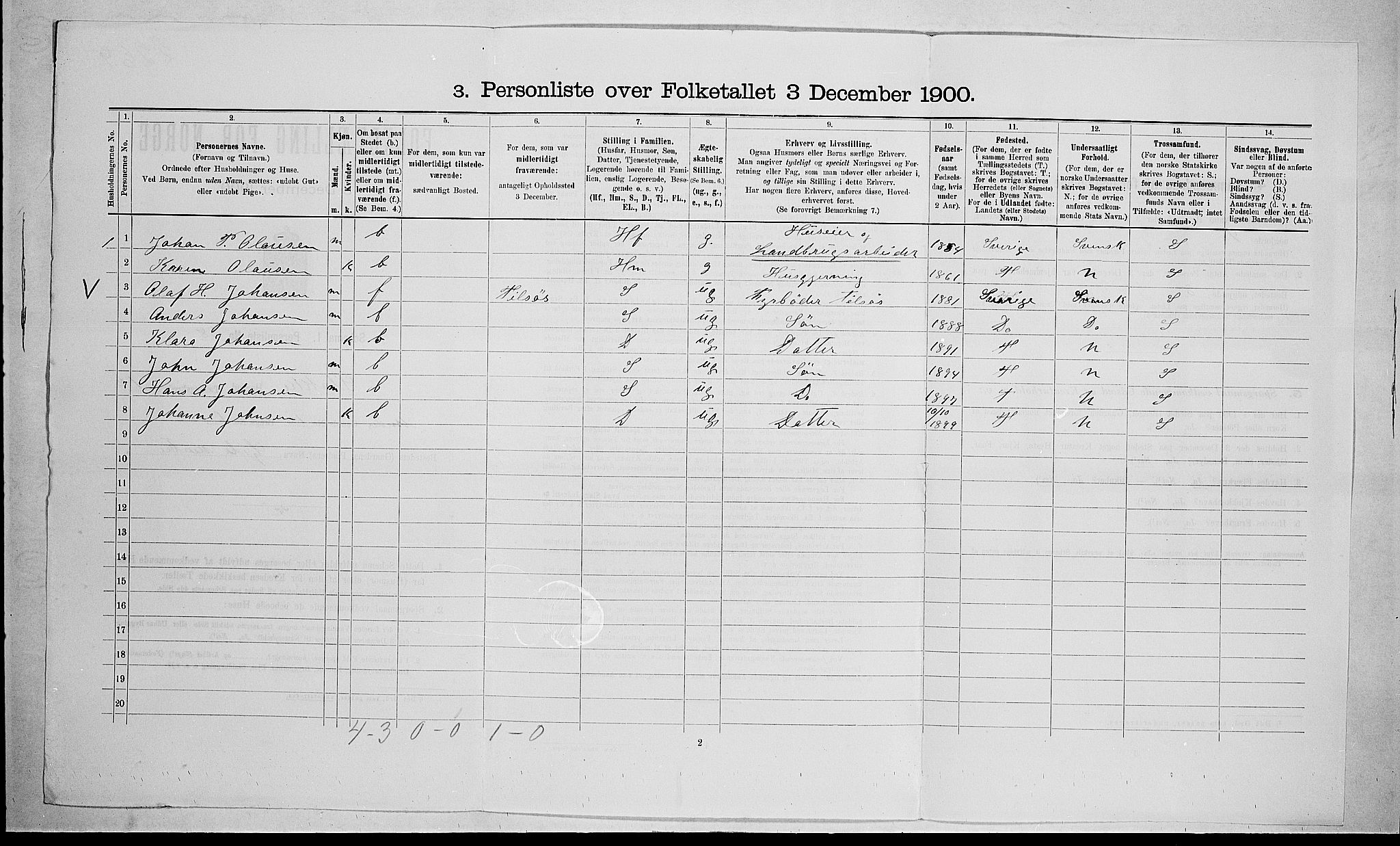 RA, 1900 census for Stokke, 1900, p. 313