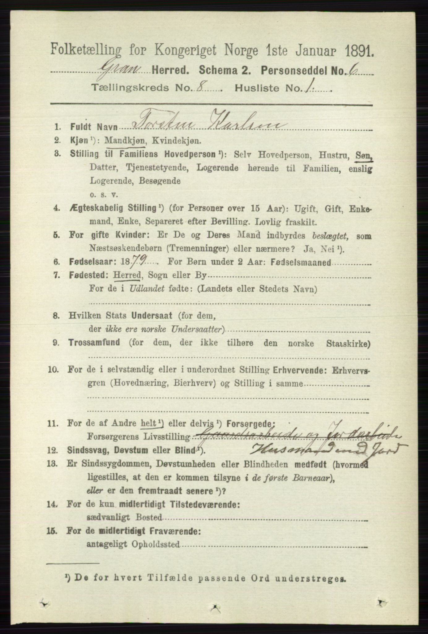 RA, 1891 census for 0534 Gran, 1891, p. 3352