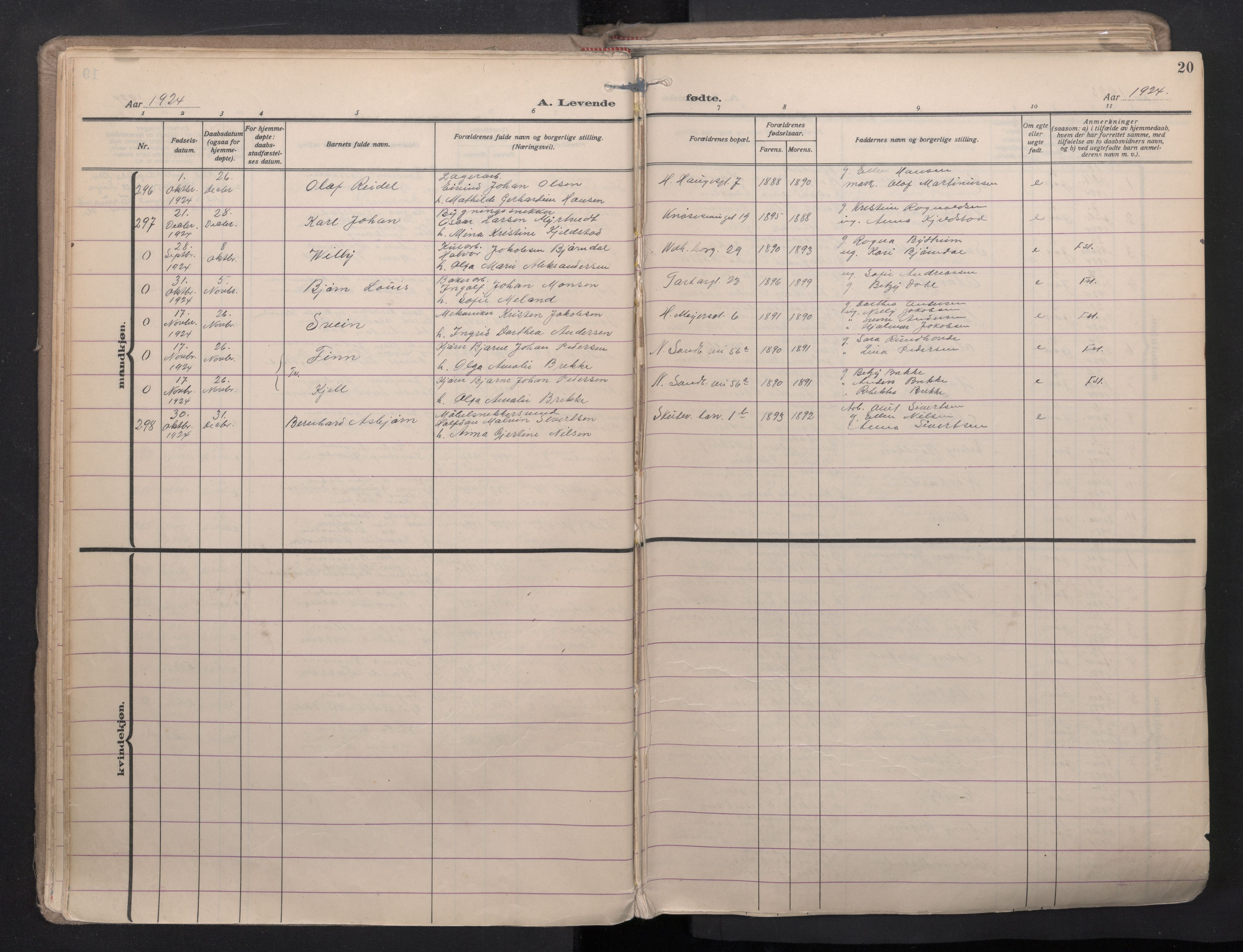 Sandviken Sokneprestembete, SAB/A-77601/H/Ha/L0008: Parish register (official) no. B 5, 1924-1944, p. 20