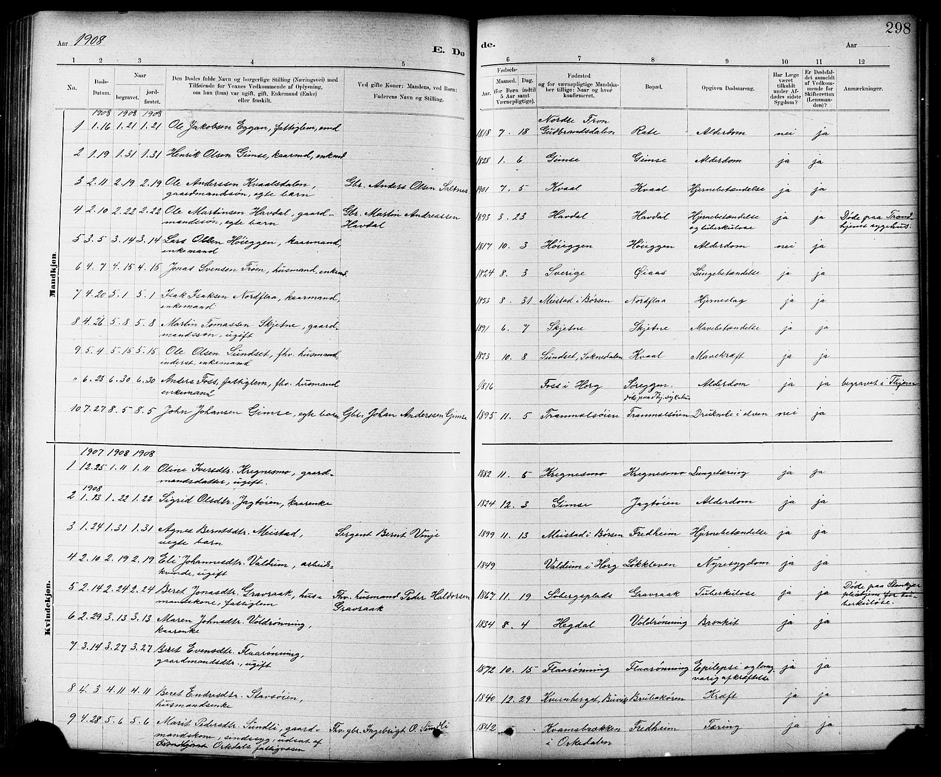 Ministerialprotokoller, klokkerbøker og fødselsregistre - Sør-Trøndelag, SAT/A-1456/691/L1094: Parish register (copy) no. 691C05, 1879-1911, p. 298