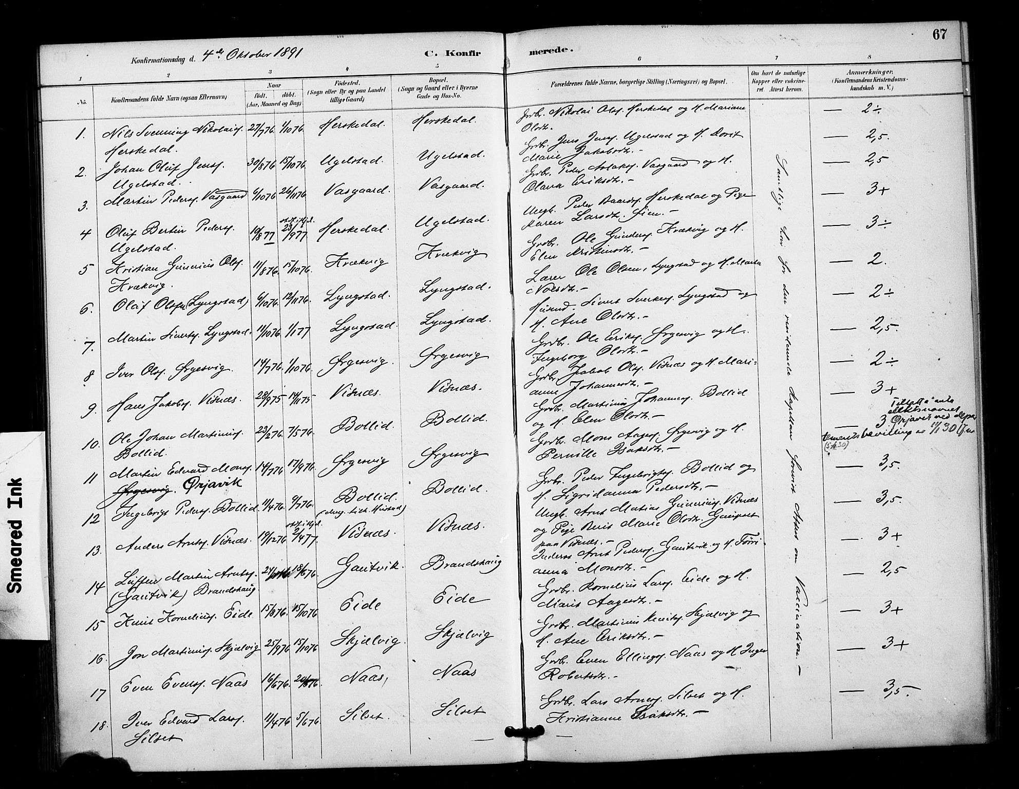 Ministerialprotokoller, klokkerbøker og fødselsregistre - Møre og Romsdal, AV/SAT-A-1454/571/L0836: Parish register (official) no. 571A01, 1884-1899, p. 67