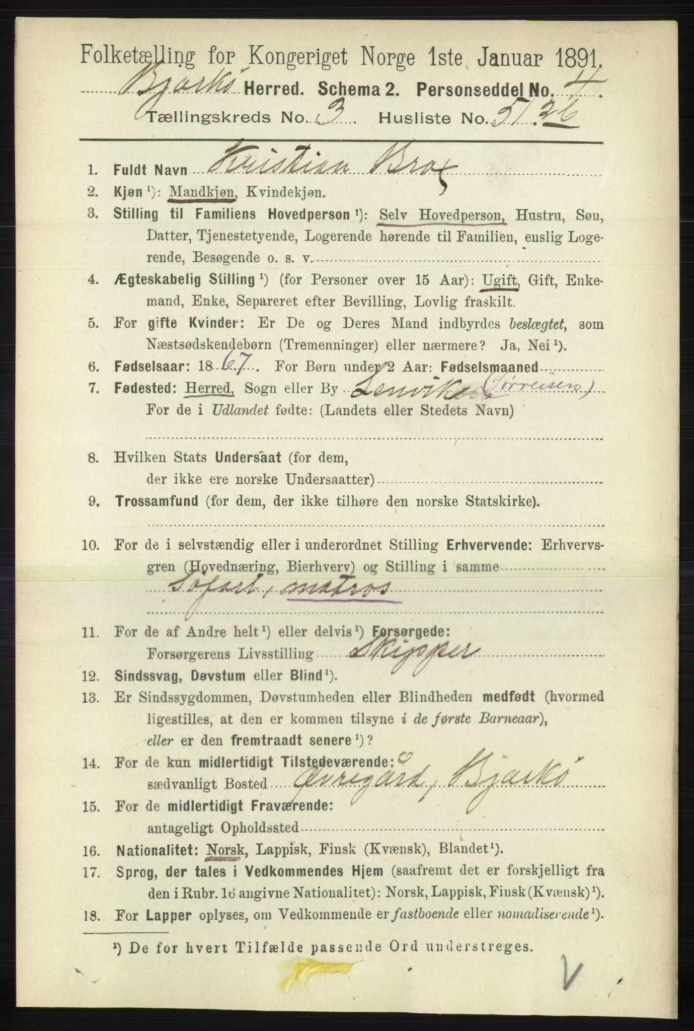 RA, 1891 census for 1915 Bjarkøy, 1891, p. 1863