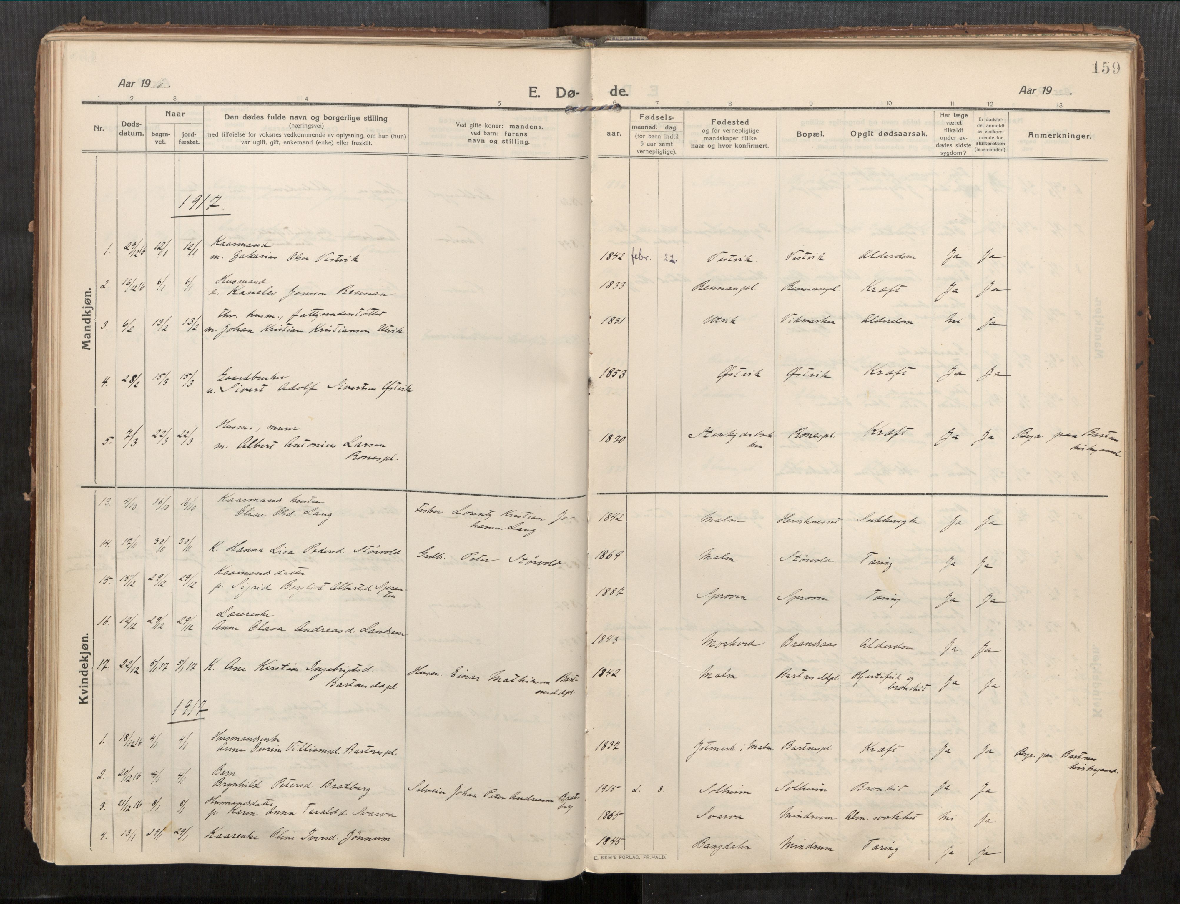 Beitstad sokneprestkontor, SAT/A-1162/I/I1/I1a/L0001: Parish register (official) no. 1, 1912-1927, p. 159