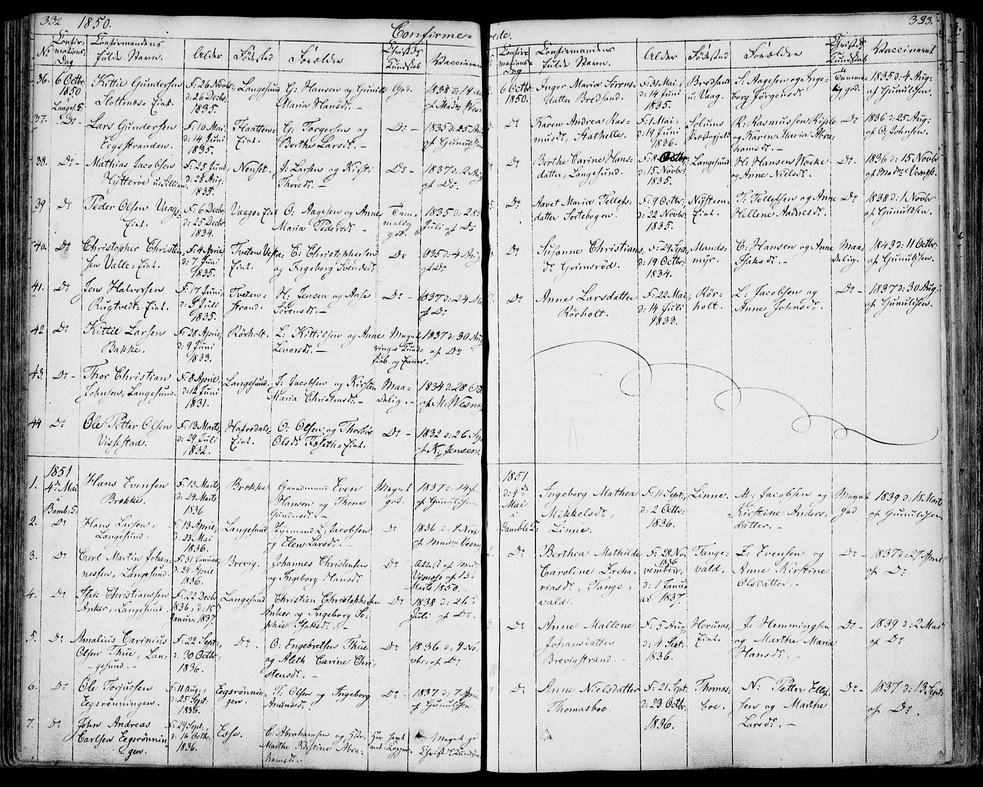 Bamble kirkebøker, AV/SAKO-A-253/F/Fa/L0004: Parish register (official) no. I 4, 1834-1853, p. 332-333