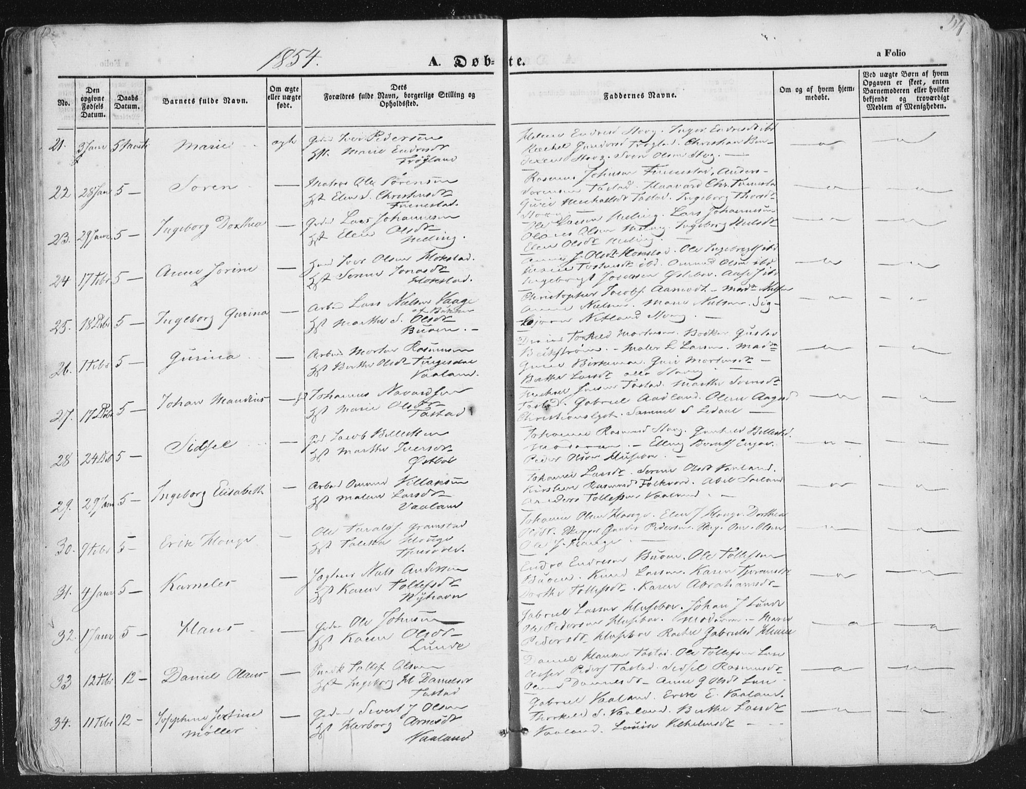 Hetland sokneprestkontor, AV/SAST-A-101826/30/30BA/L0002: Parish register (official) no. A 2, 1849-1869, p. 54