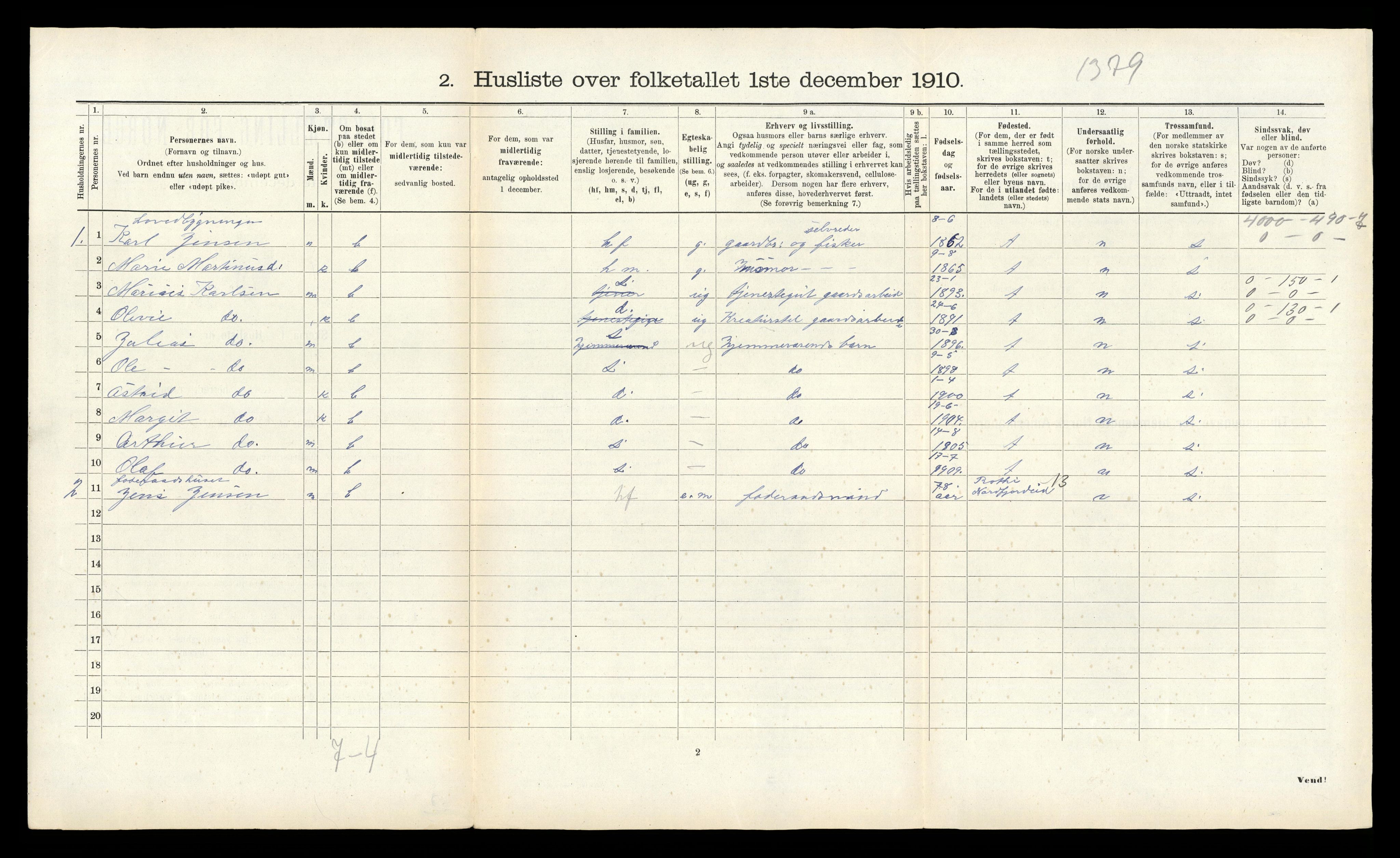 RA, 1910 census for Borgund, 1910, p. 1032