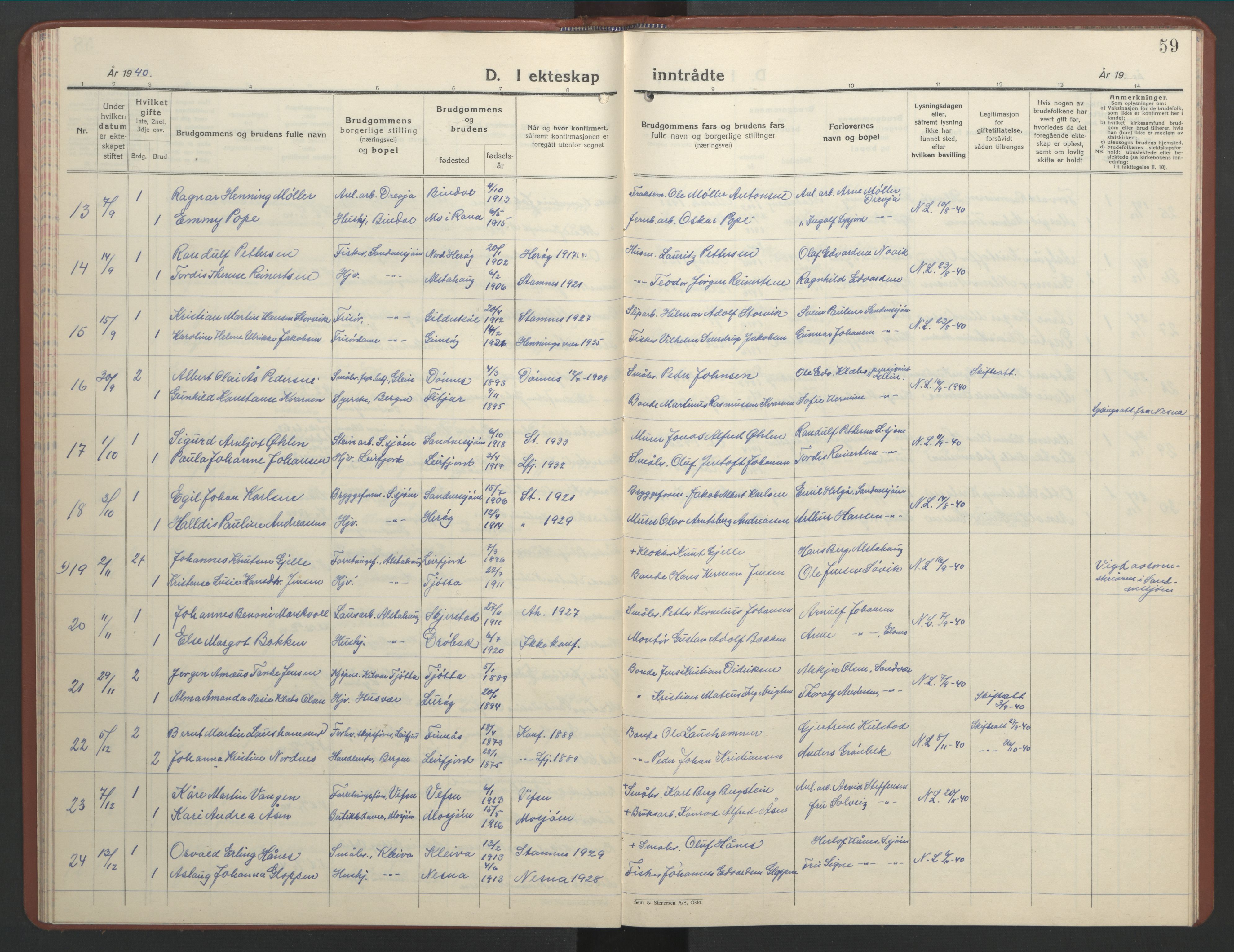 Ministerialprotokoller, klokkerbøker og fødselsregistre - Nordland, AV/SAT-A-1459/831/L0481: Parish register (copy) no. 831C08, 1935-1948, p. 59