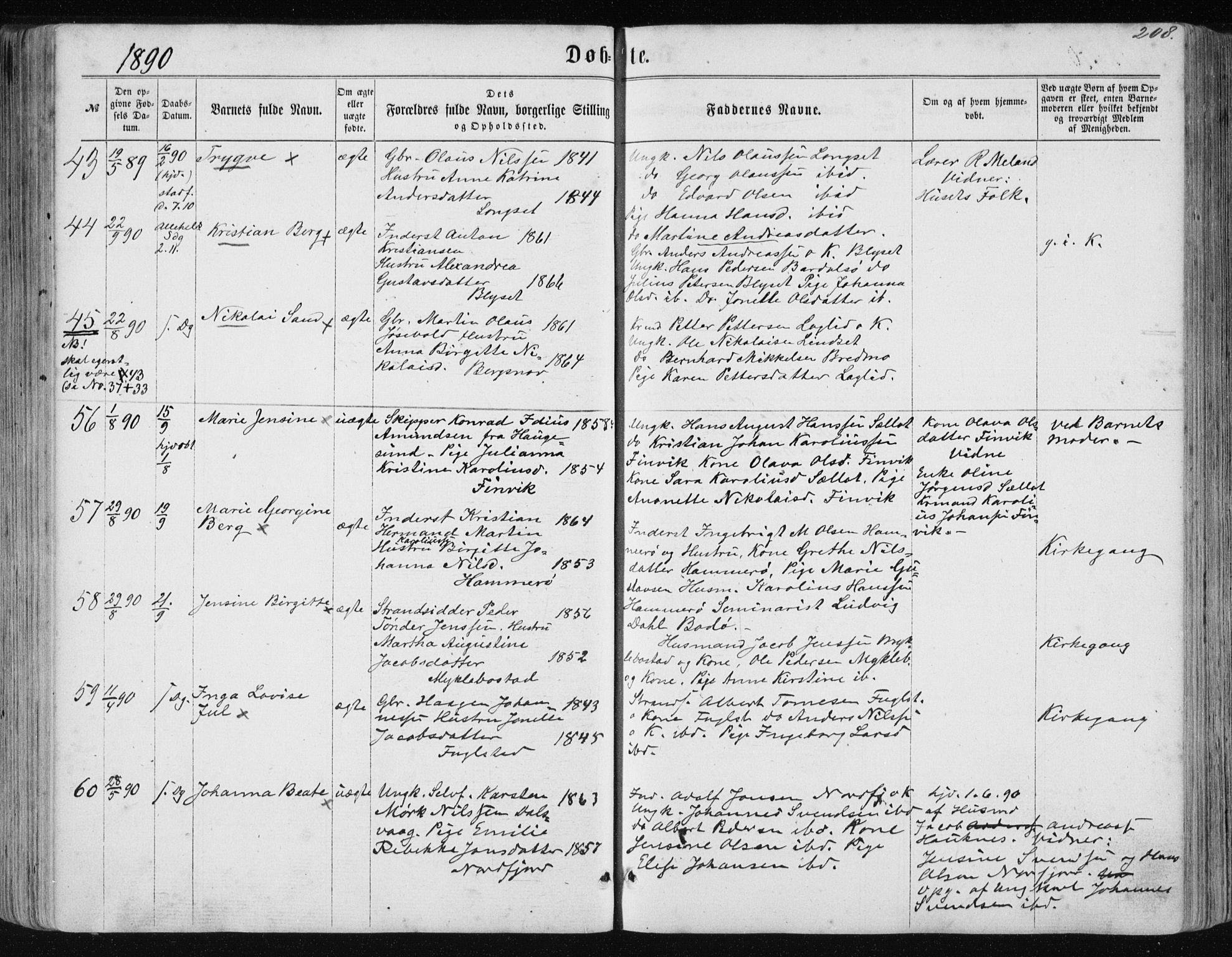 Ministerialprotokoller, klokkerbøker og fødselsregistre - Nordland, AV/SAT-A-1459/838/L0556: Parish register (copy) no. 838C03, 1861-1893, p. 208