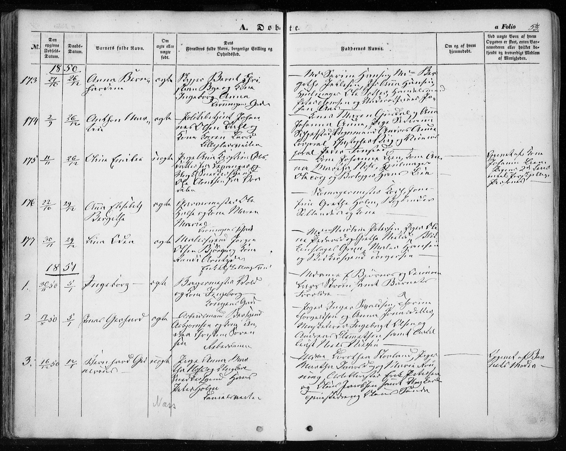 Ministerialprotokoller, klokkerbøker og fødselsregistre - Sør-Trøndelag, SAT/A-1456/601/L0051: Parish register (official) no. 601A19, 1848-1857, p. 53