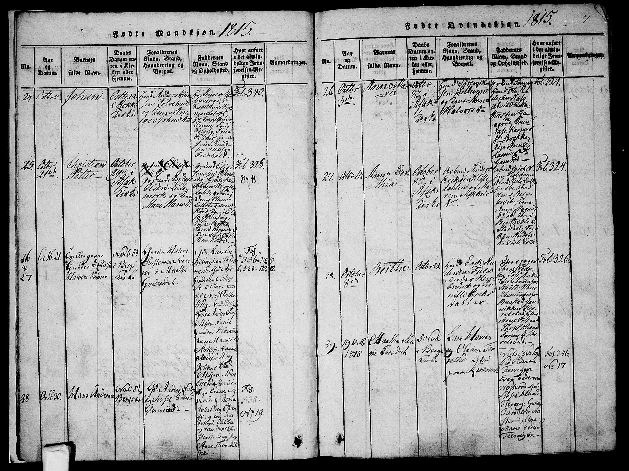 Berg prestekontor Kirkebøker, SAO/A-10902/F/Fa/L0002: Parish register (official) no. I 2, 1815-1831, p. 7