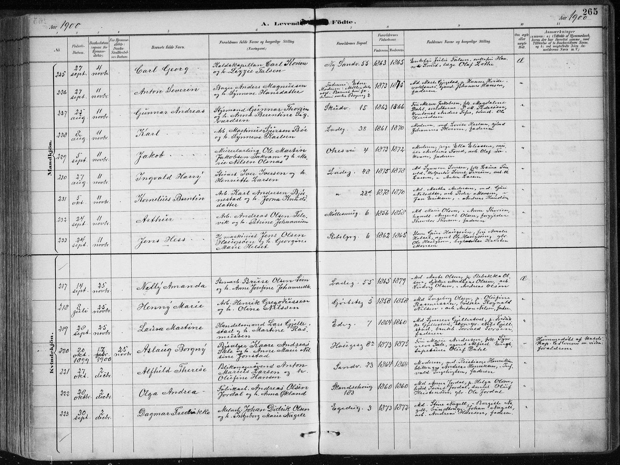 Sandviken Sokneprestembete, SAB/A-77601/H/Ha/L0005: Parish register (official) no. B 2, 1891-1901, p. 265