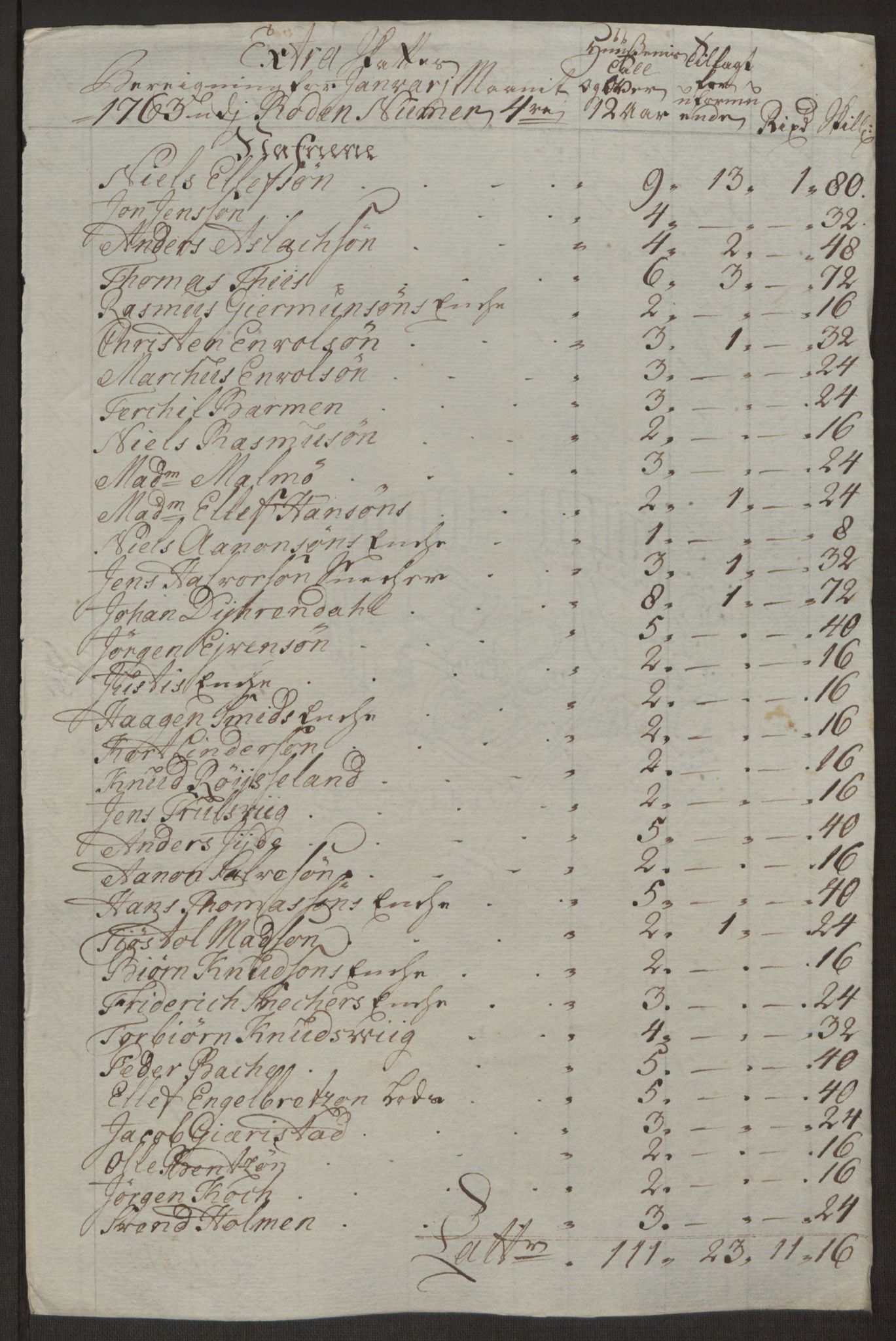 Rentekammeret inntil 1814, Reviderte regnskaper, Byregnskaper, AV/RA-EA-4066/R/Rl/L0230/0001: [L4] Kontribusjonsregnskap / Ekstraskatt, 1762-1764, p. 314