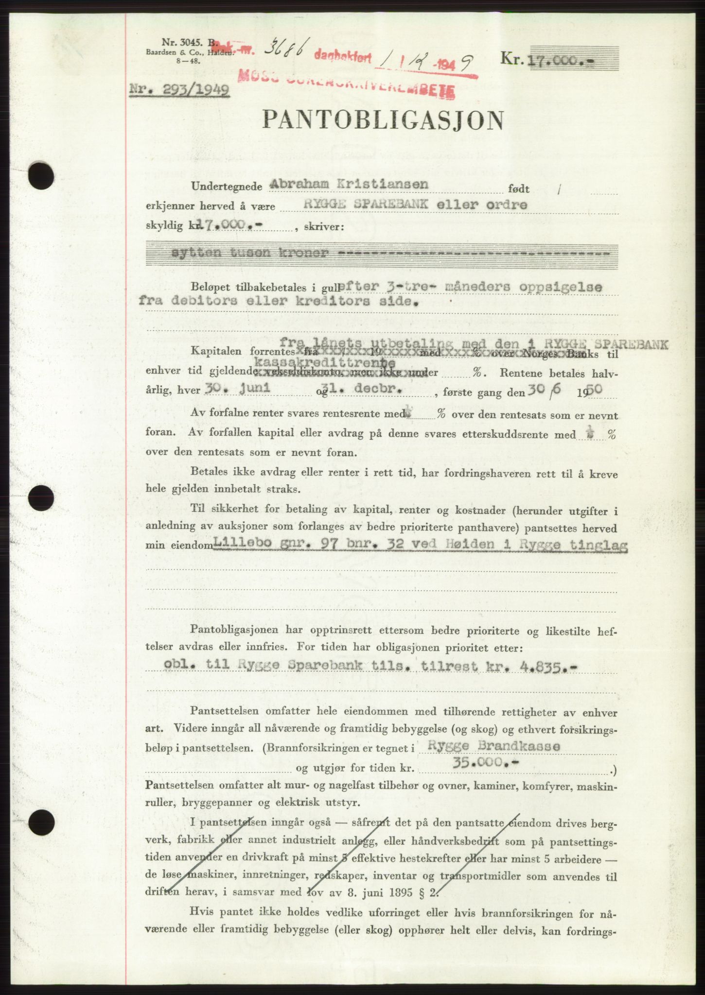 Moss sorenskriveri, SAO/A-10168: Mortgage book no. B23, 1949-1950, Diary no: : 3686/1949