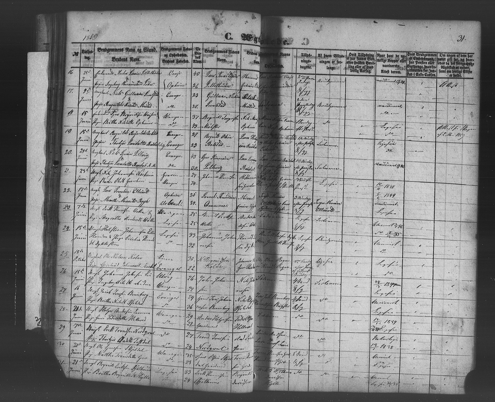 Voss sokneprestembete, AV/SAB-A-79001/H/Haa: Parish register (official) no. A 19, 1851-1886, p. 31