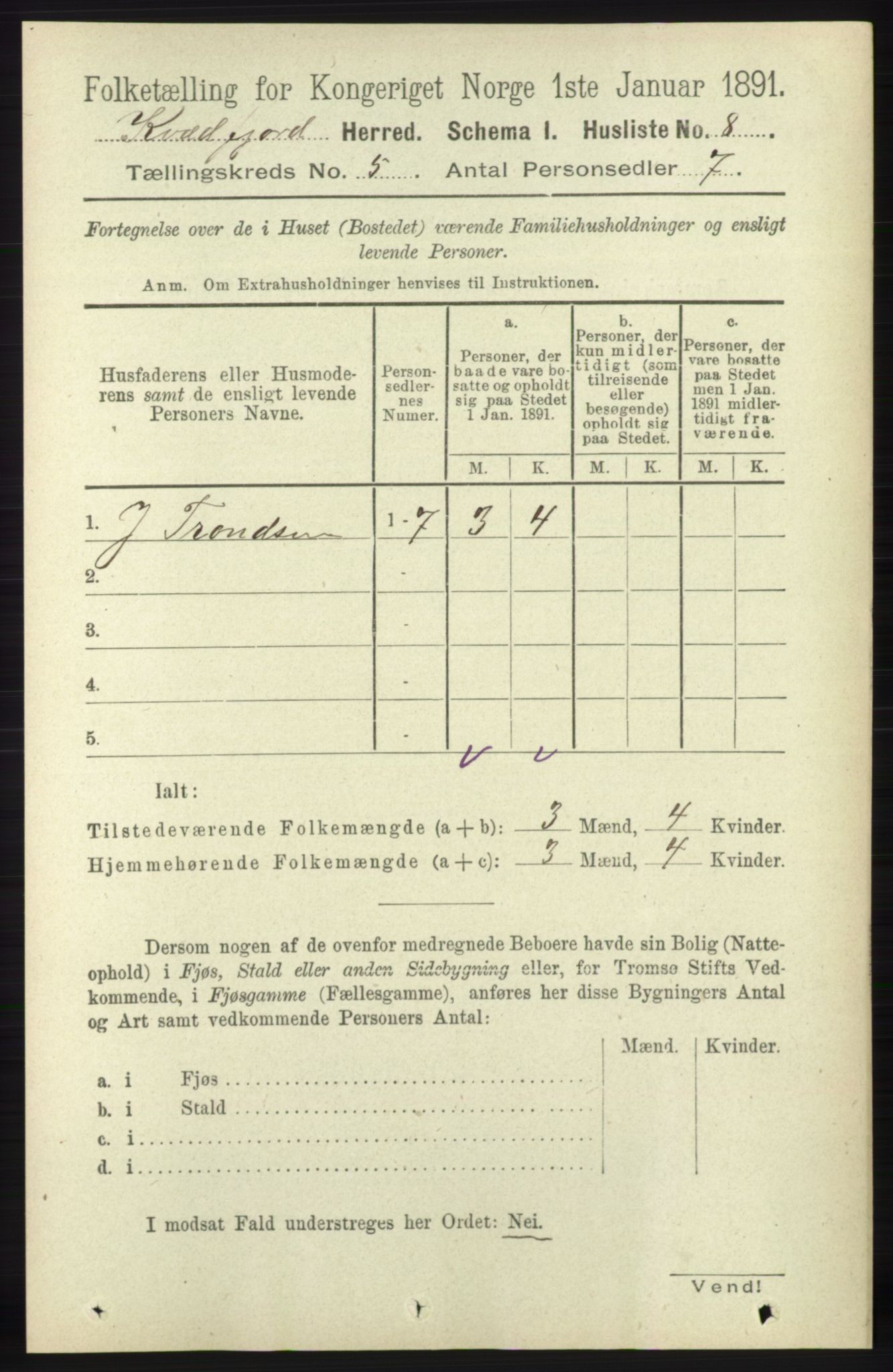 RA, 1891 census for 1911 Kvæfjord, 1891, p. 2772