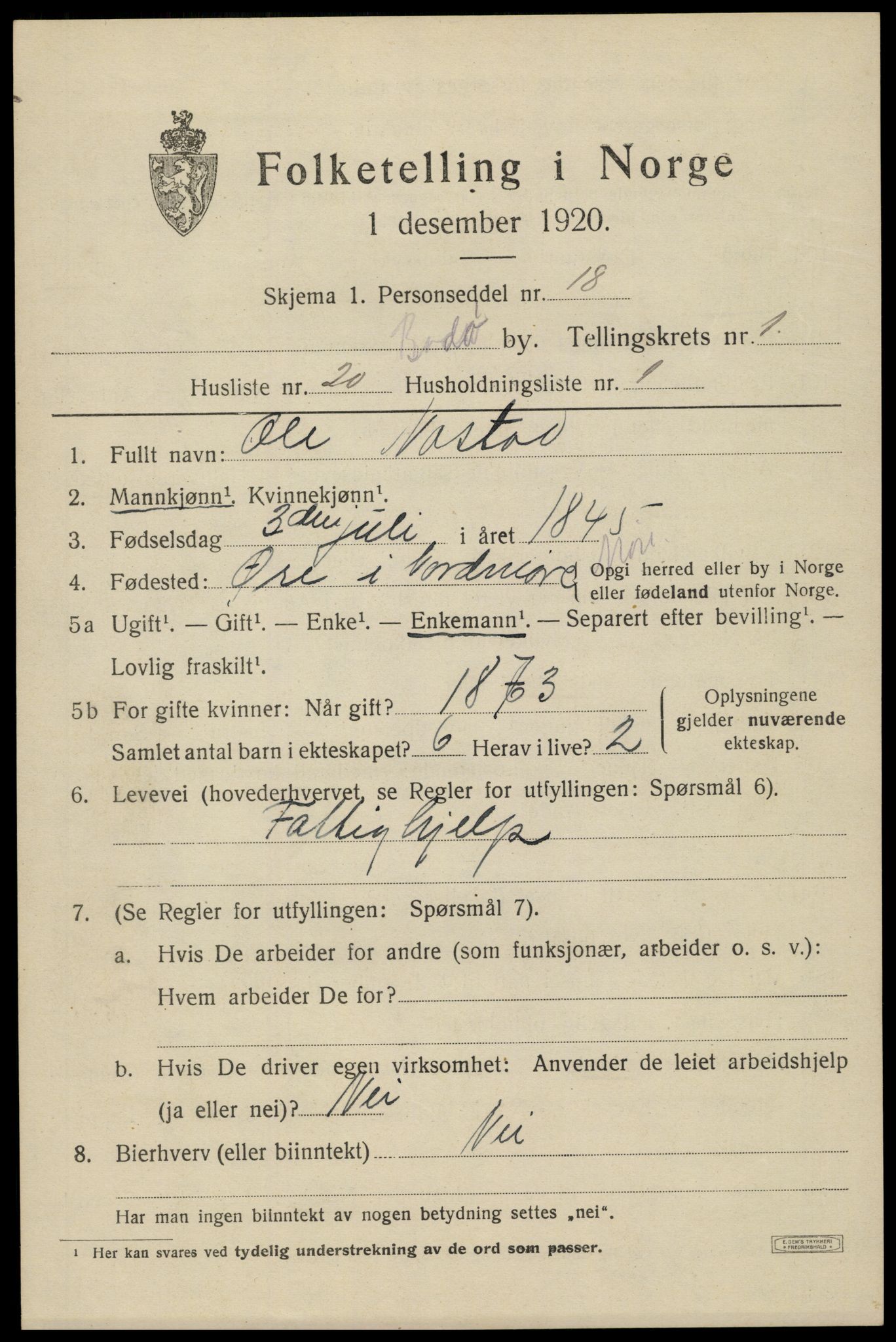 SAT, 1920 census for Bodø, 1920, p. 3679