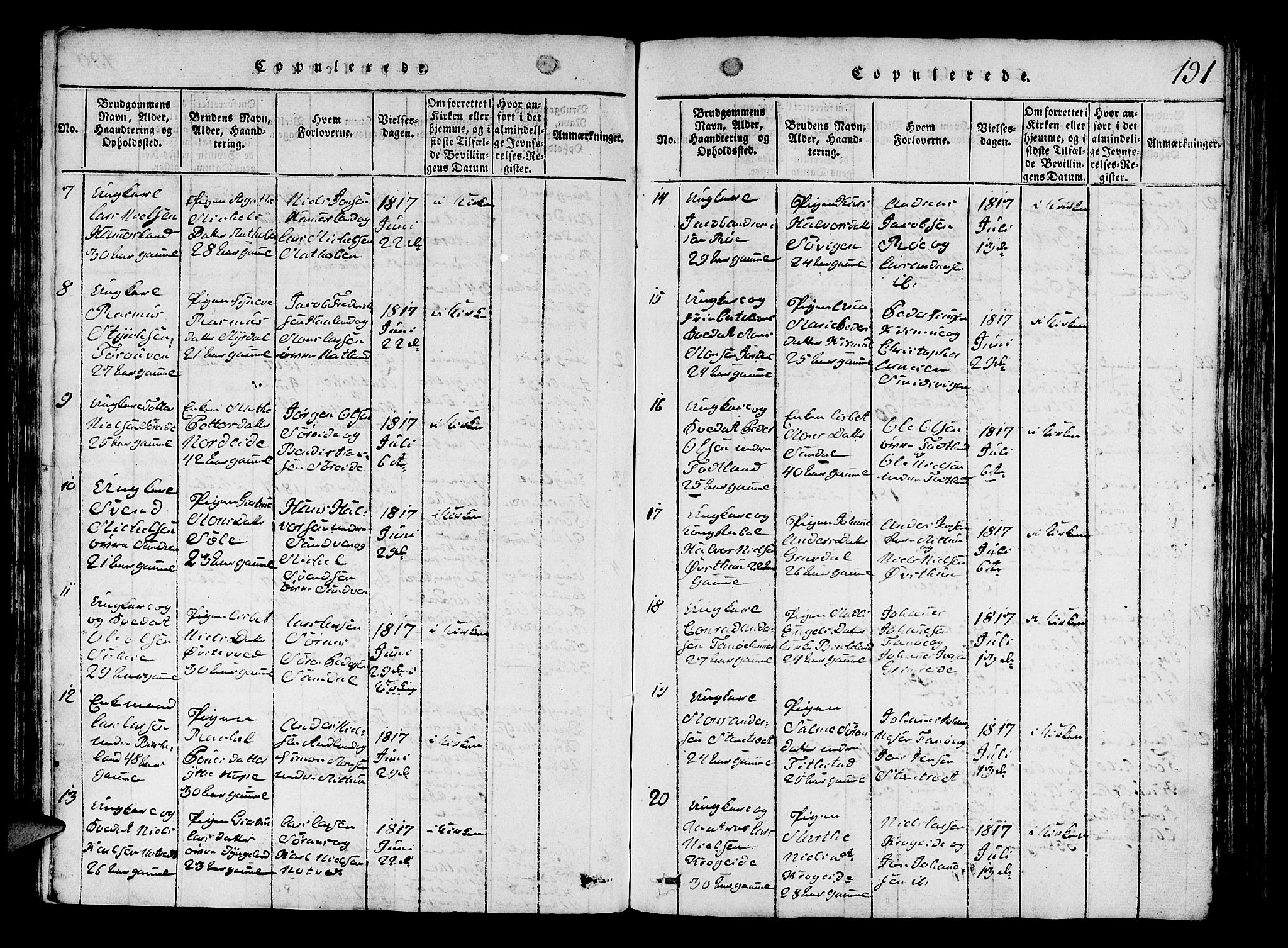 Fana Sokneprestembete, AV/SAB-A-75101/H/Hab/Haba/L0001: Parish register (copy) no. A 1, 1816-1836, p. 191