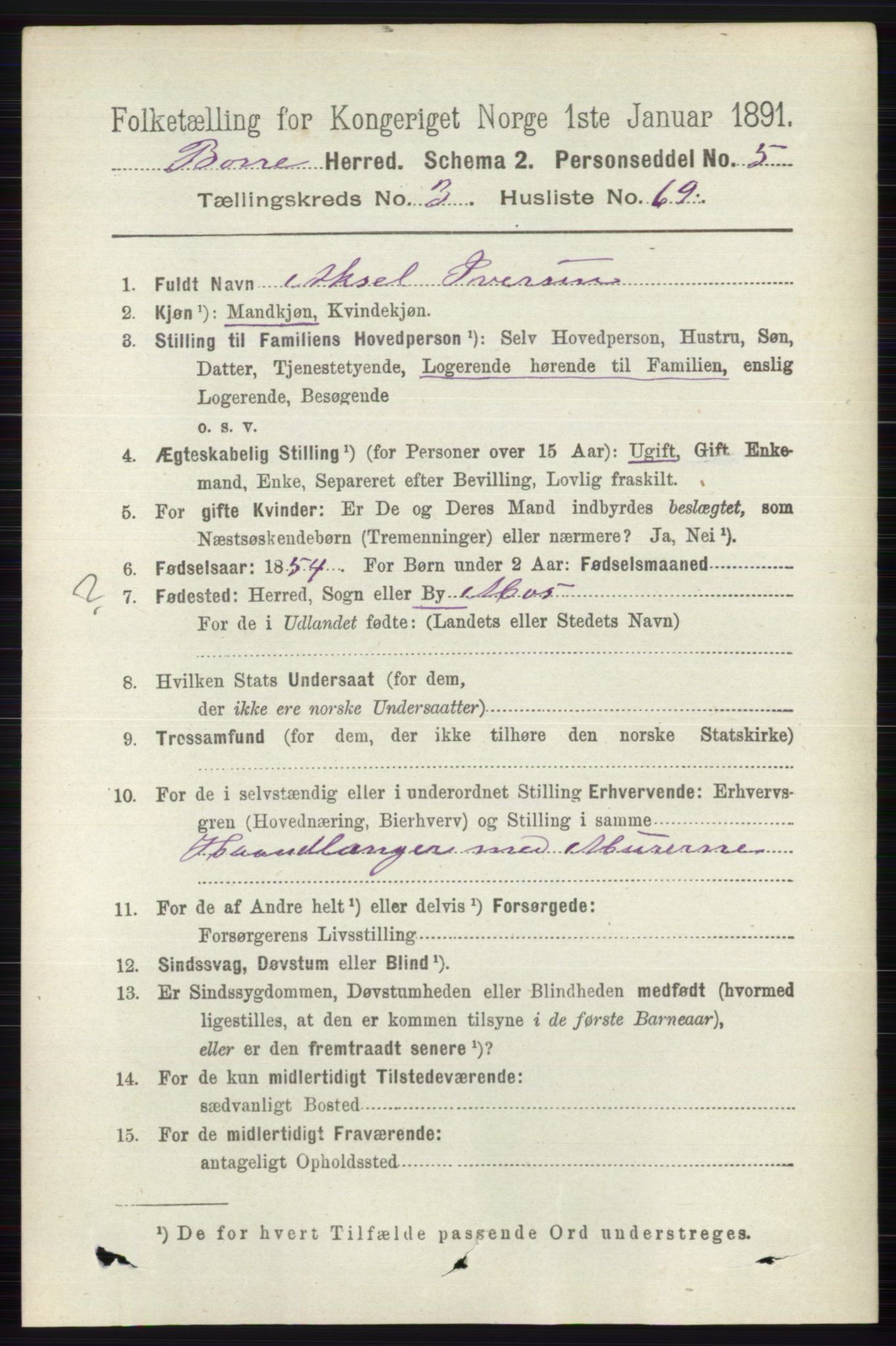 RA, 1891 census for 0717 Borre, 1891, p. 1614