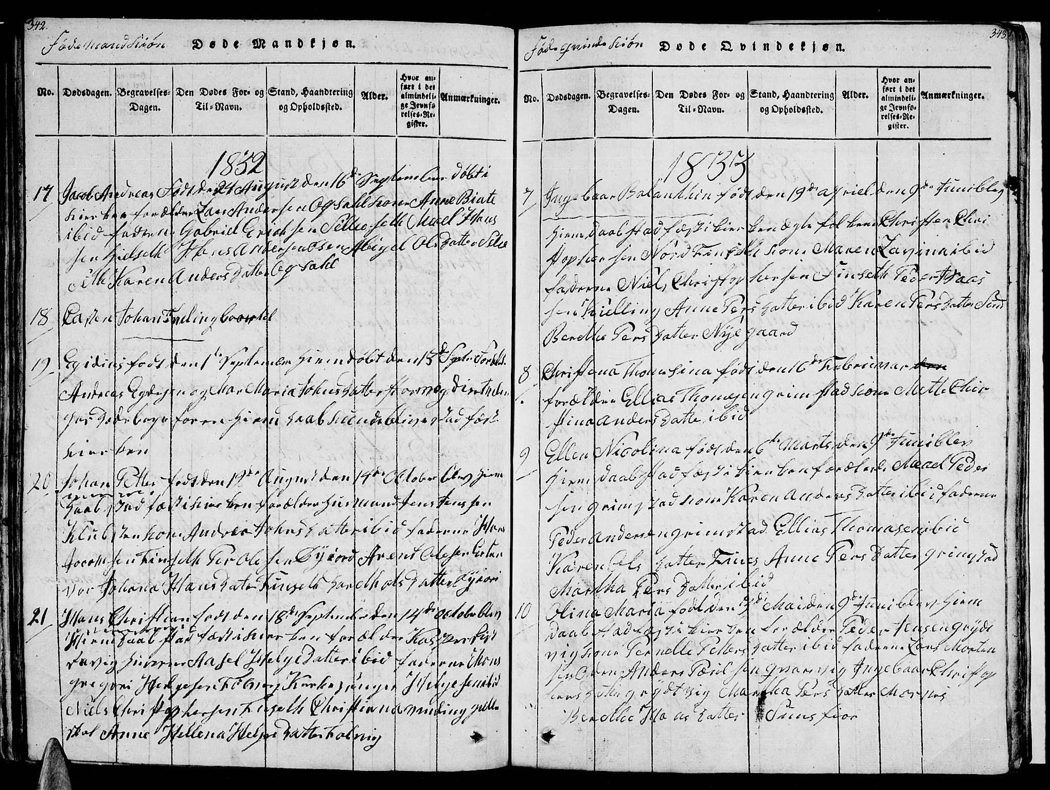 Ministerialprotokoller, klokkerbøker og fødselsregistre - Nordland, AV/SAT-A-1459/805/L0105: Parish register (copy) no. 805C01, 1820-1839, p. 342-343