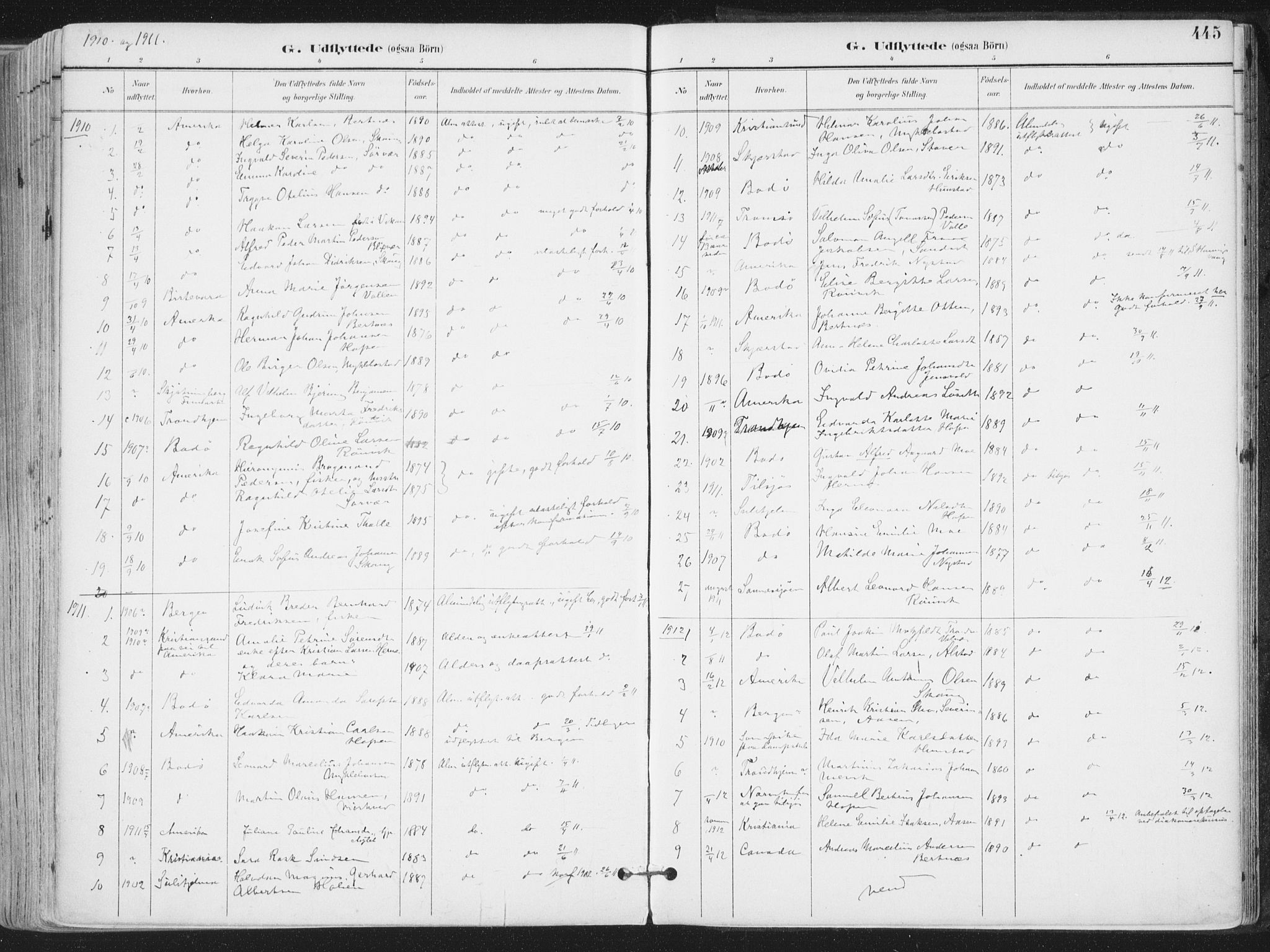 Ministerialprotokoller, klokkerbøker og fødselsregistre - Nordland, SAT/A-1459/802/L0055: Parish register (official) no. 802A02, 1894-1915, p. 445