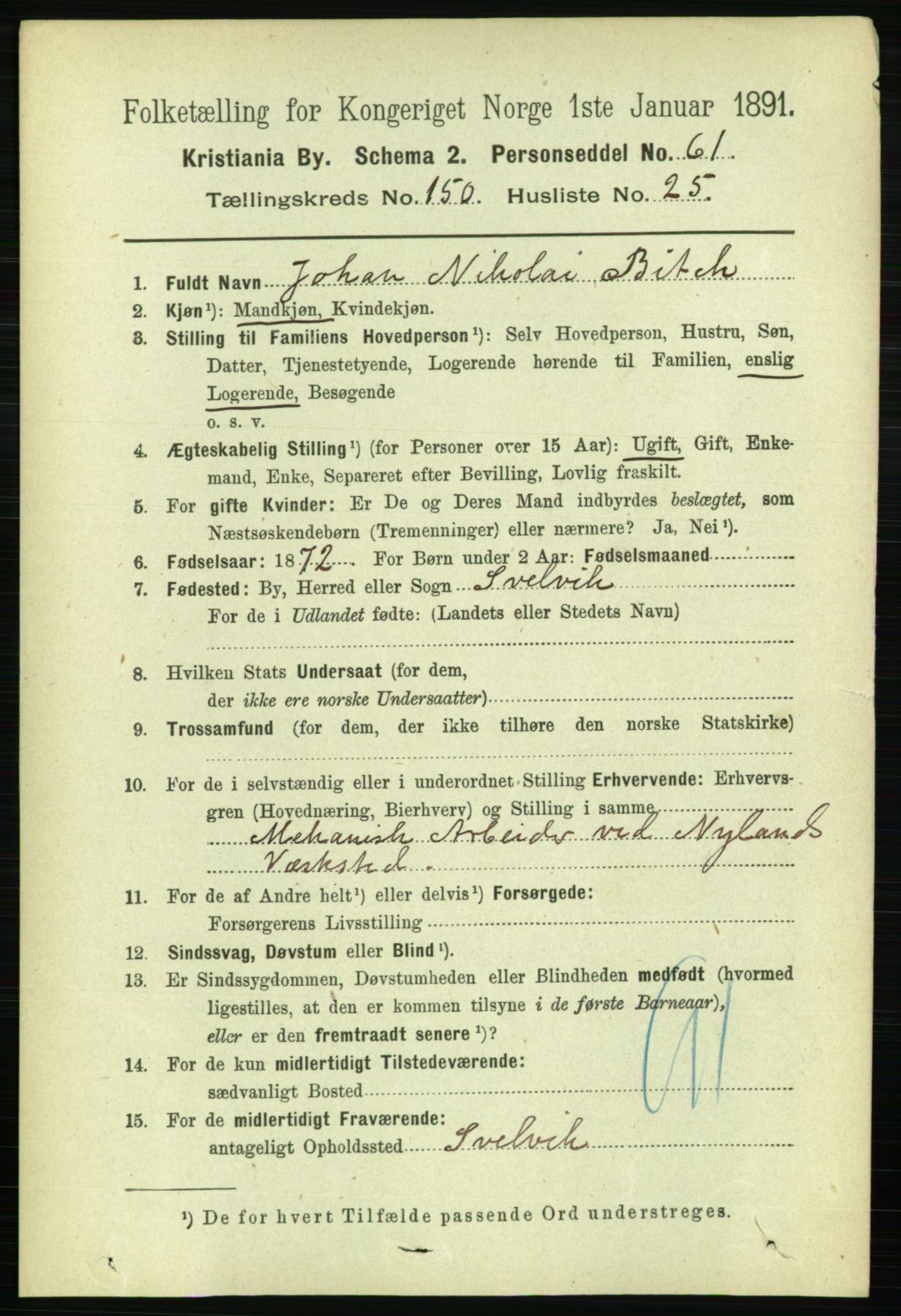 RA, 1891 census for 0301 Kristiania, 1891, p. 84348