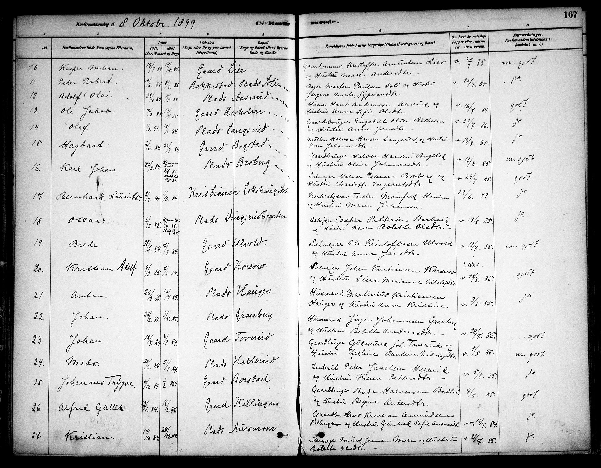 Aurskog prestekontor Kirkebøker, SAO/A-10304a/F/Fa/L0008: Parish register (official) no. I 8, 1878-1937, p. 167