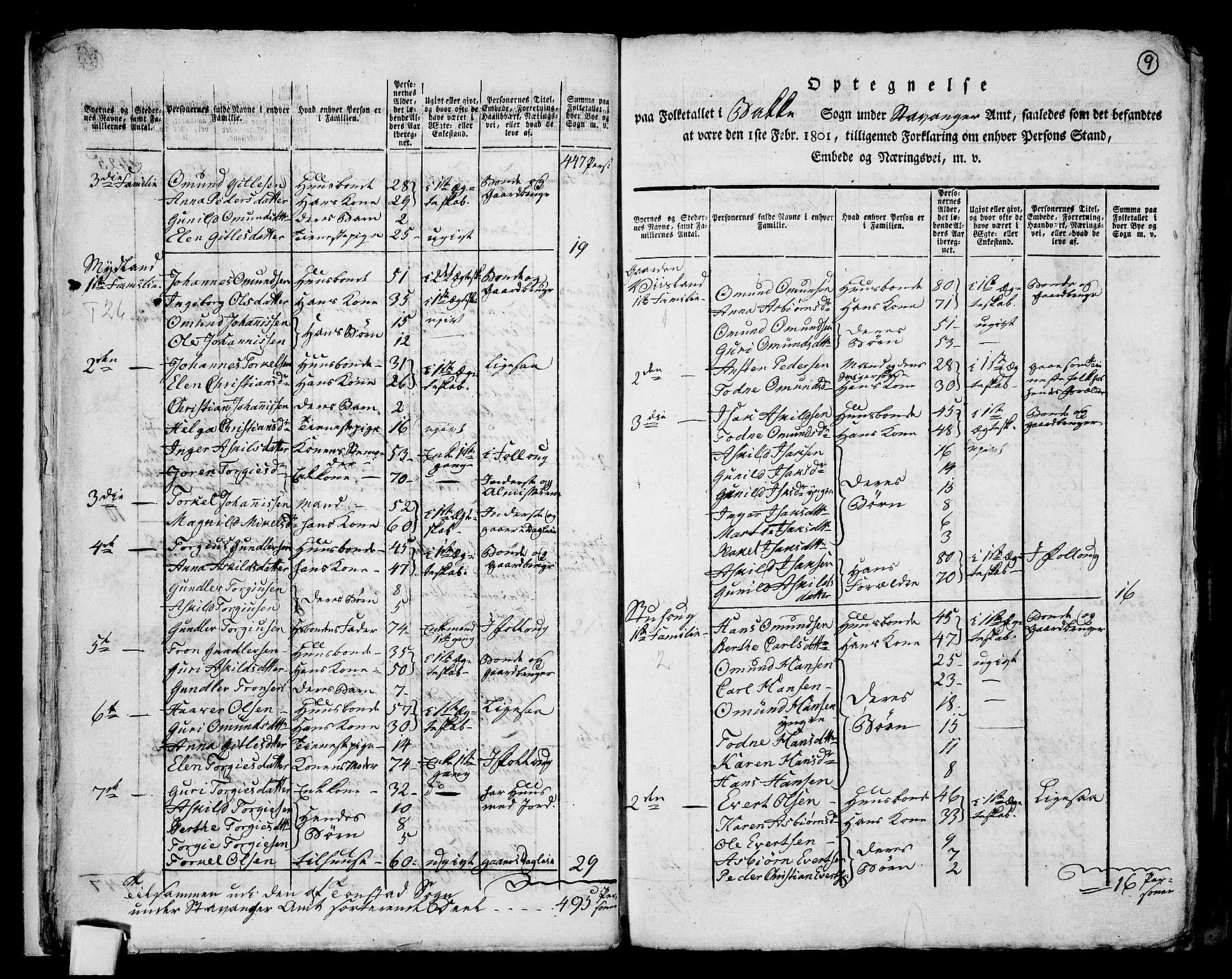 RA, 1801 census for 1045P Bakke, 1801, p. 8b-9a
