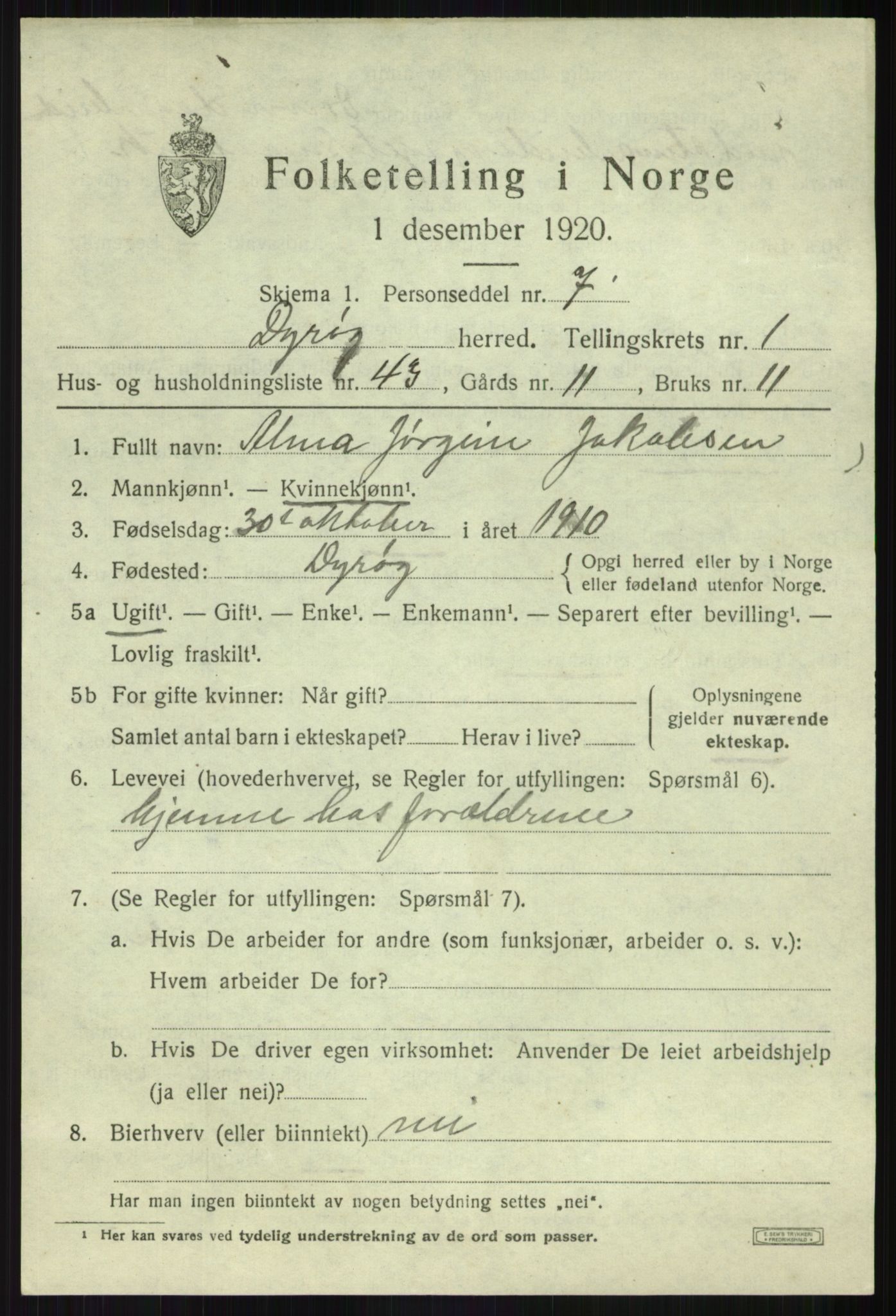 SATØ, 1920 census for Dyrøy, 1920, p. 1269