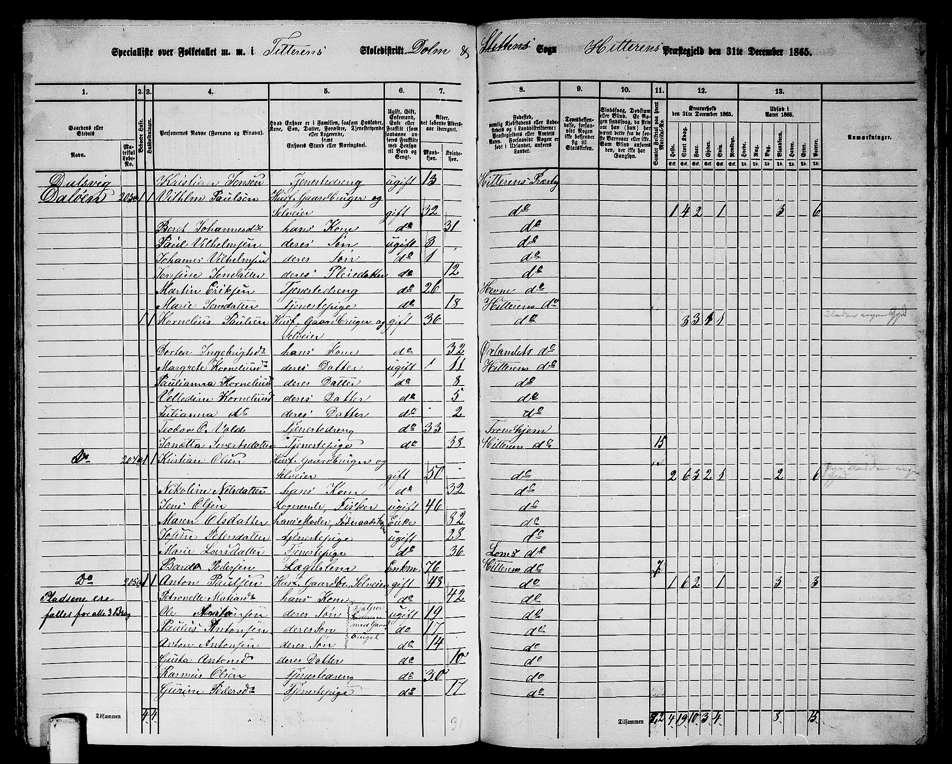 RA, 1865 census for Hitra, 1865, p. 243