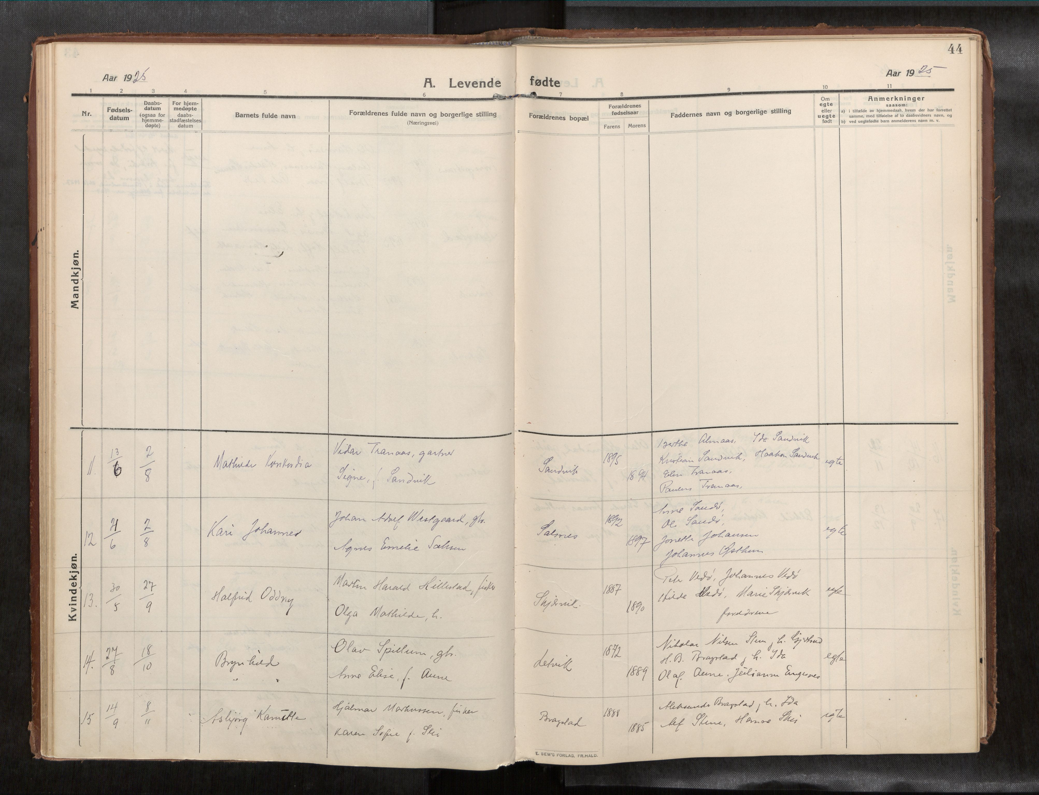 Ministerialprotokoller, klokkerbøker og fødselsregistre - Nord-Trøndelag, AV/SAT-A-1458/773/L0624a: Parish register (official) no. 773A16, 1910-1936, p. 44