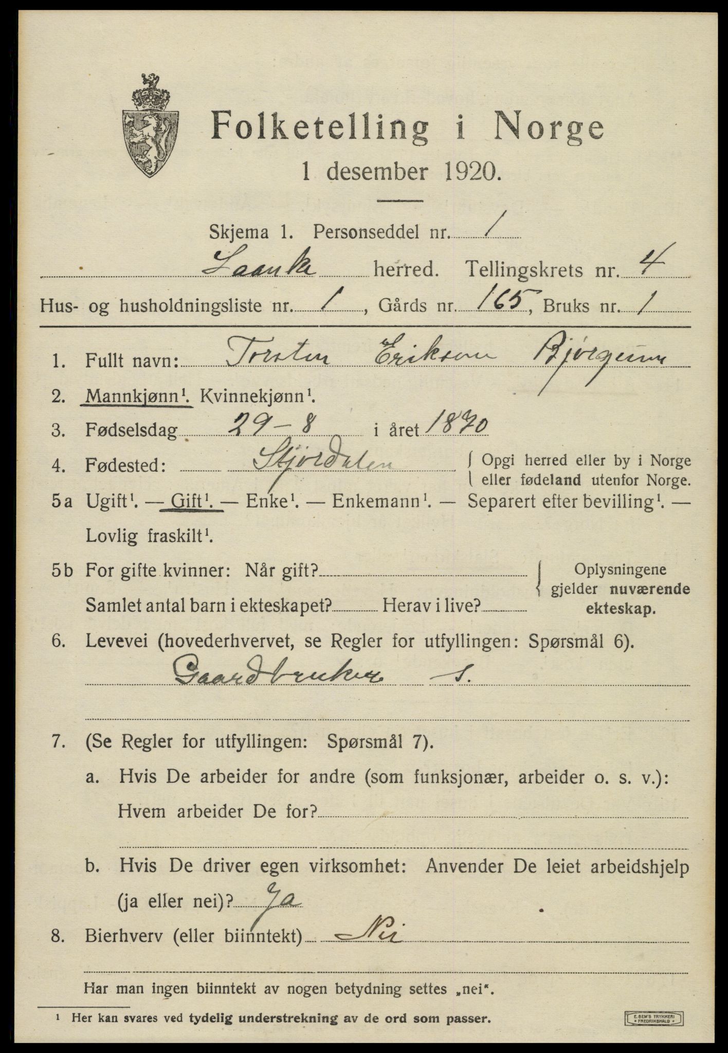 SAT, 1920 census for Lånke, 1920, p. 2298