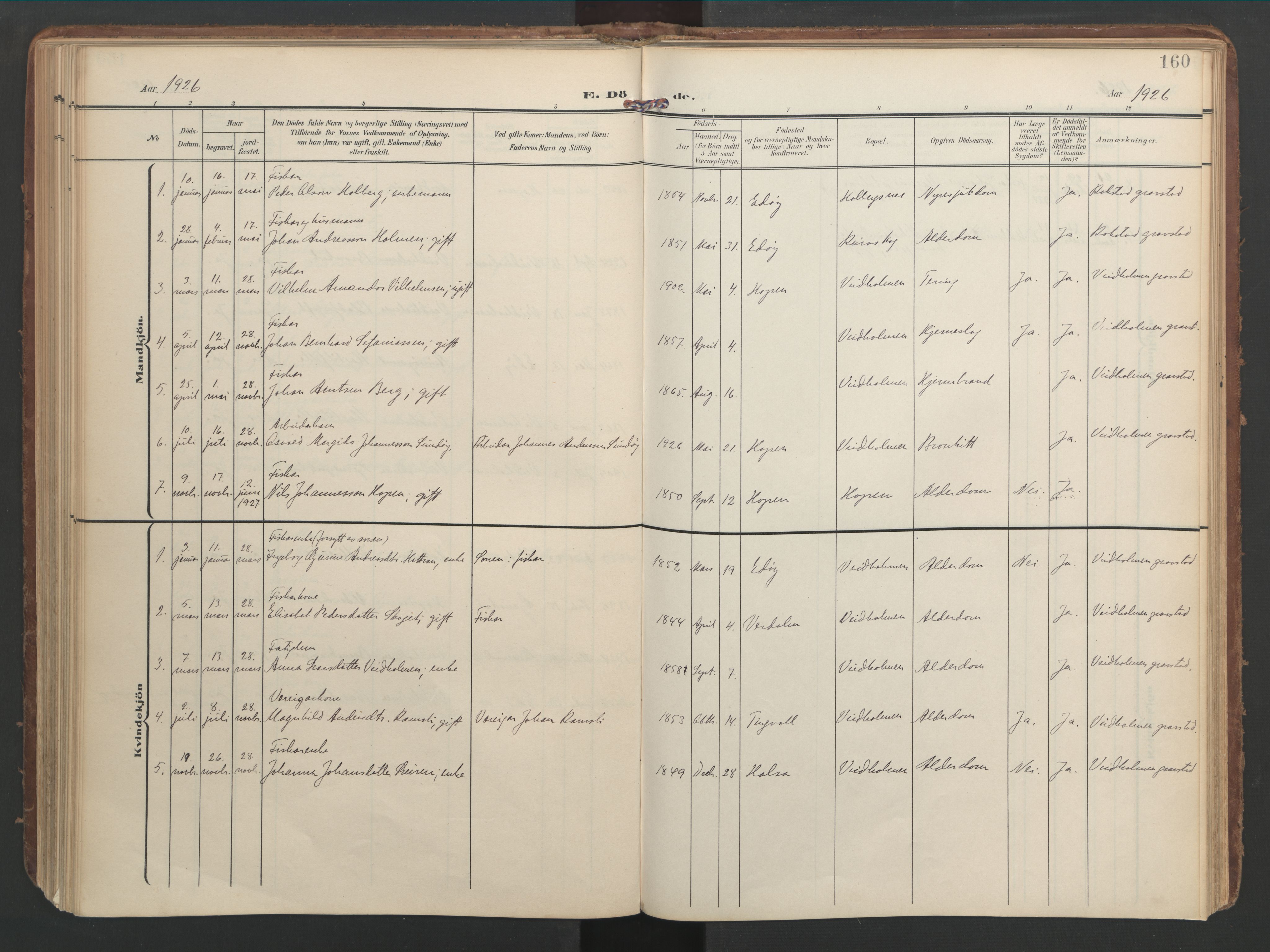 Ministerialprotokoller, klokkerbøker og fødselsregistre - Møre og Romsdal, AV/SAT-A-1454/583/L0955: Parish register (official) no. 583A02, 1907-1926, p. 160