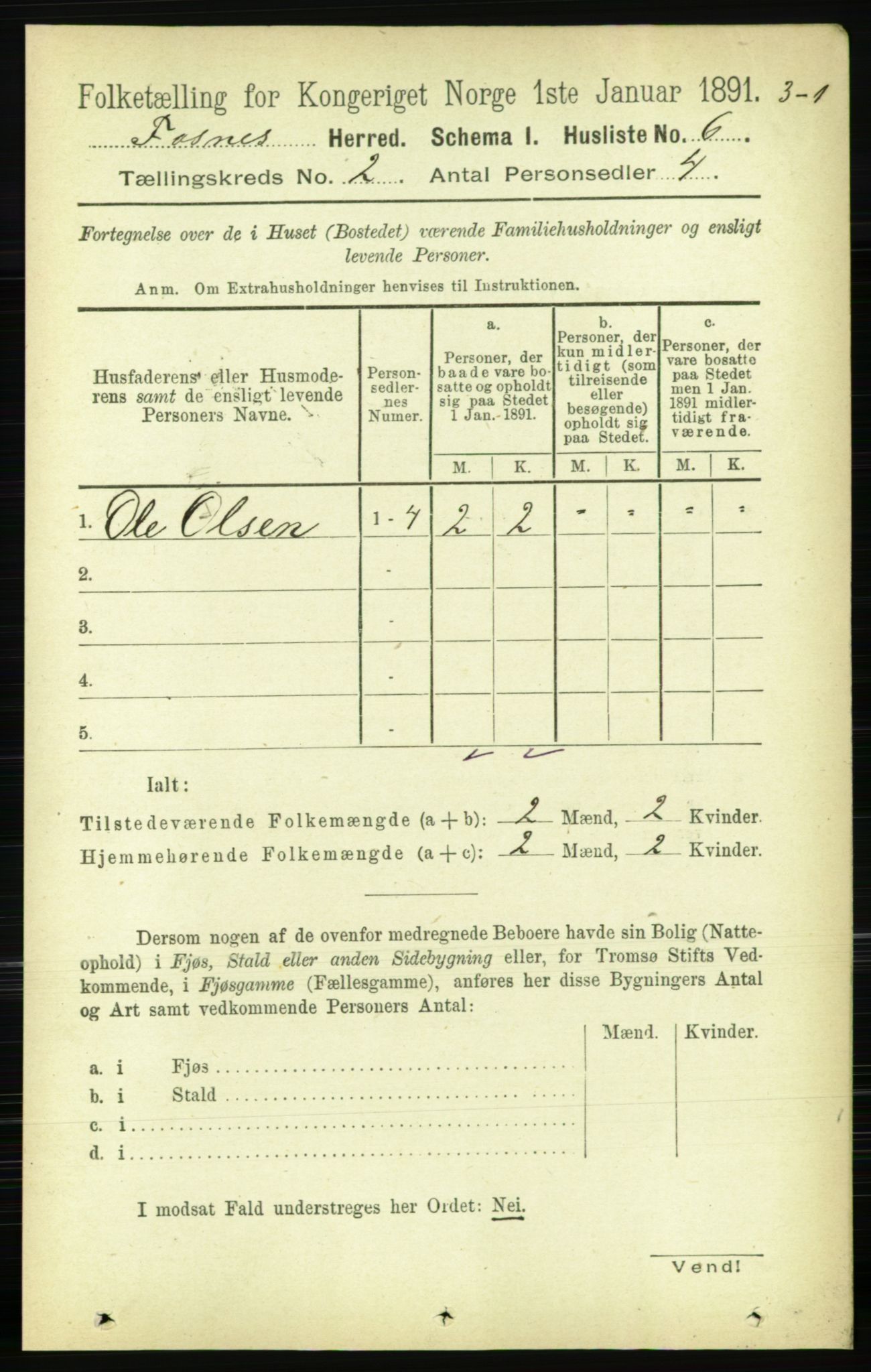 RA, 1891 census for 1748 Fosnes, 1891, p. 370