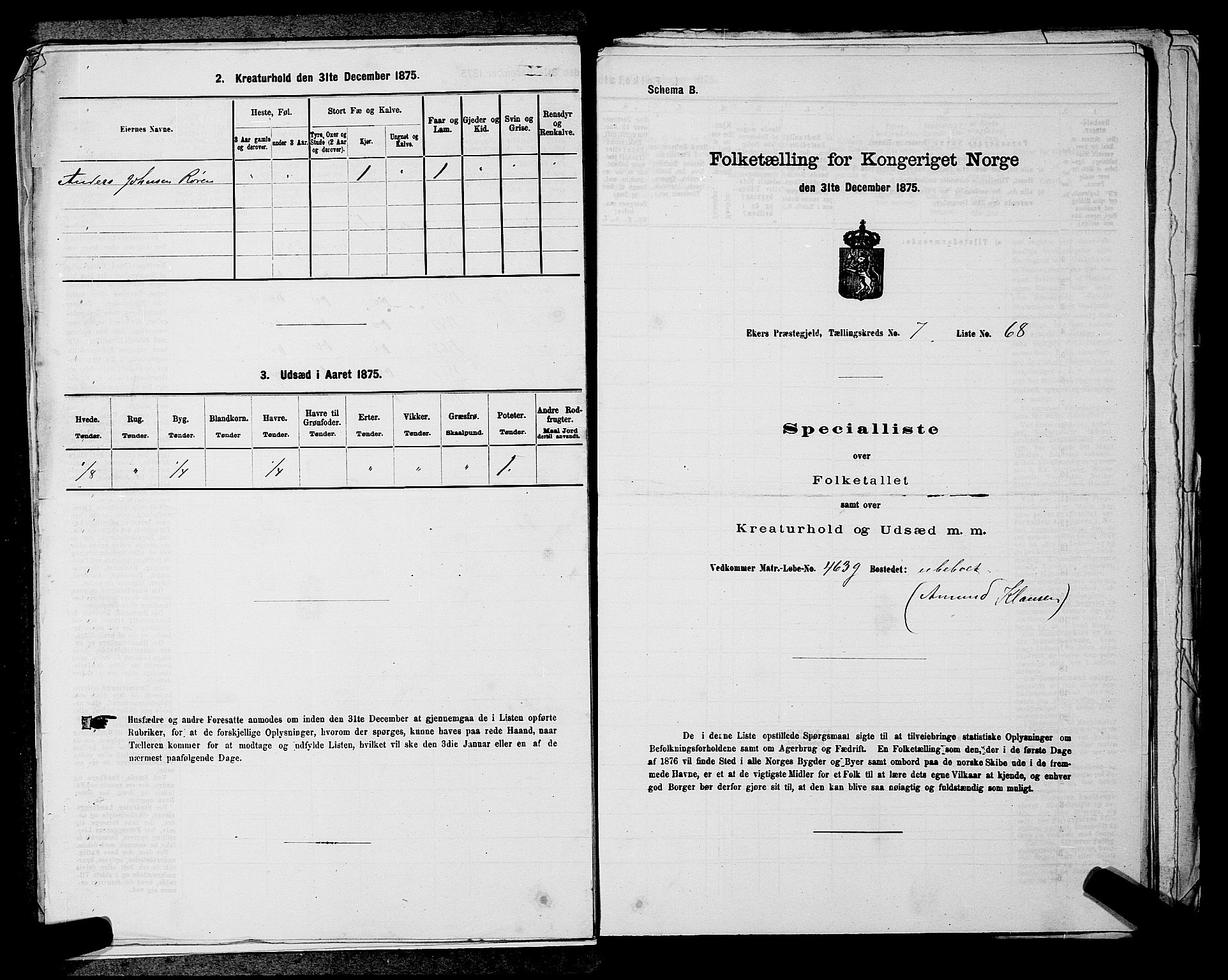 SAKO, 1875 census for 0624P Eiker, 1875, p. 1418