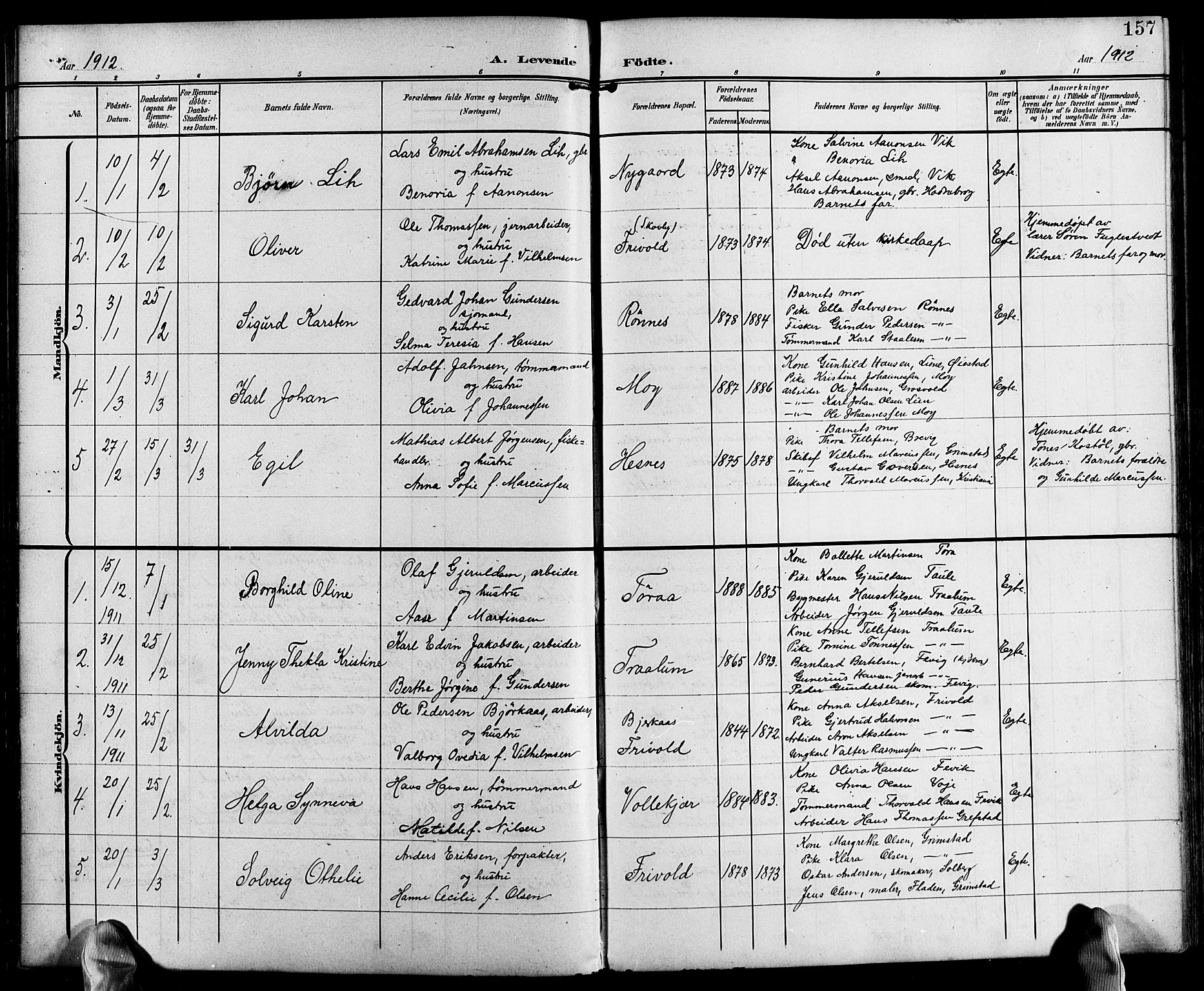 Fjære sokneprestkontor, SAK/1111-0011/F/Fb/L0012: Parish register (copy) no. B 12, 1902-1925, p. 157