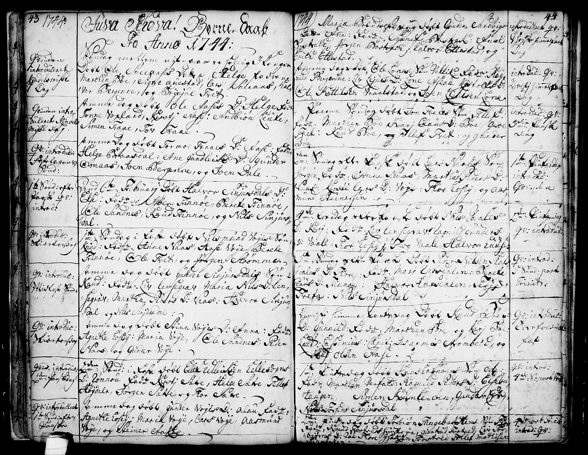 Drangedal kirkebøker, AV/SAKO-A-258/F/Fa/L0002: Parish register (official) no. 2, 1733-1753, p. 43-44