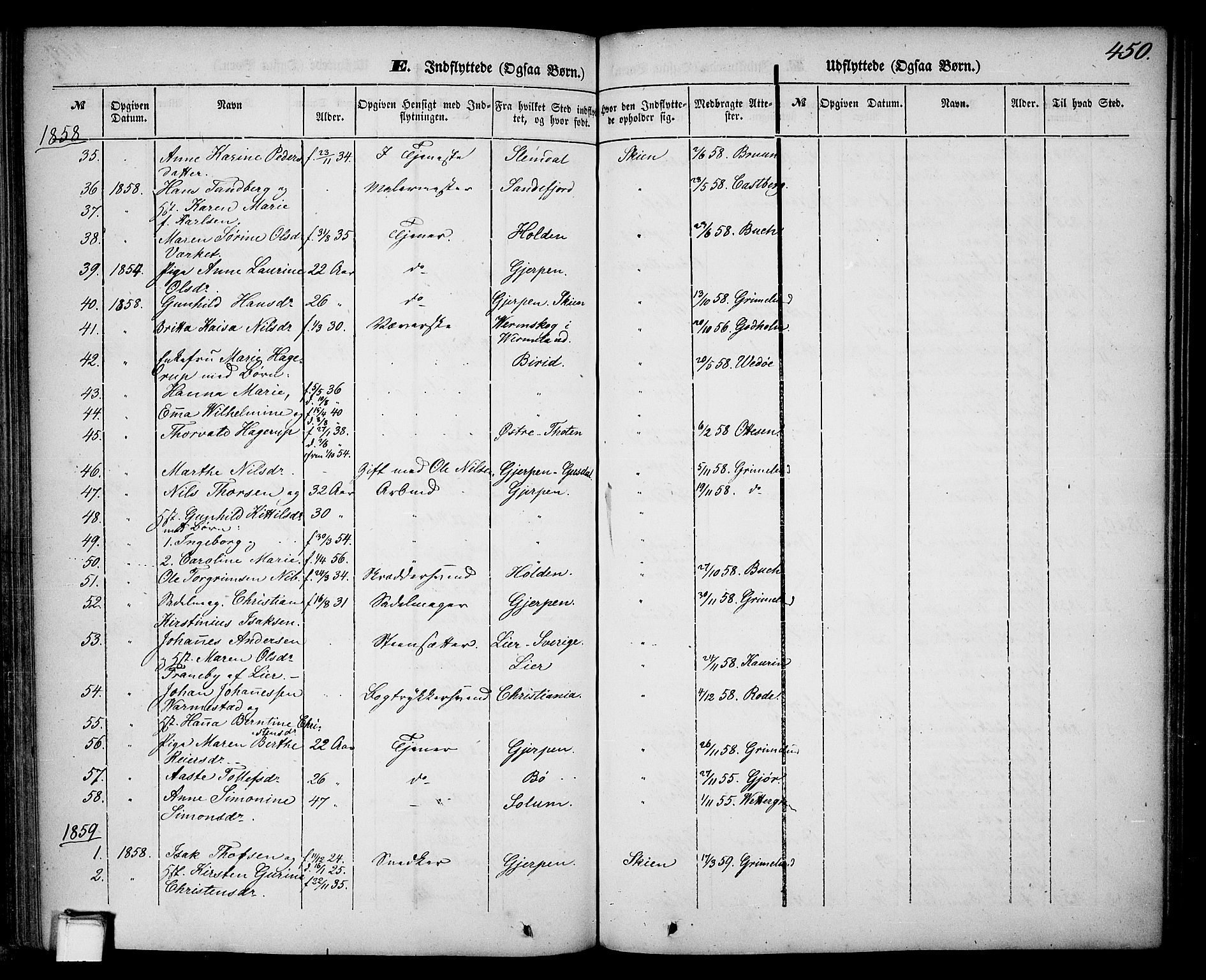 Skien kirkebøker, SAKO/A-302/G/Ga/L0004: Parish register (copy) no. 4, 1843-1867, p. 450